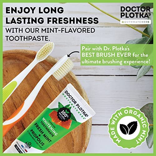 Dr. Plotka's MOUTHWATCHERS Whitening Fluoride-Free Toothpaste - 3 oz Tube for Sensitive Teeth & Gums with Organic Mint & Propolis | Natural Oral Care for Fresh Breath & Gentle Whitening | Perfect for Daily Use & Travel