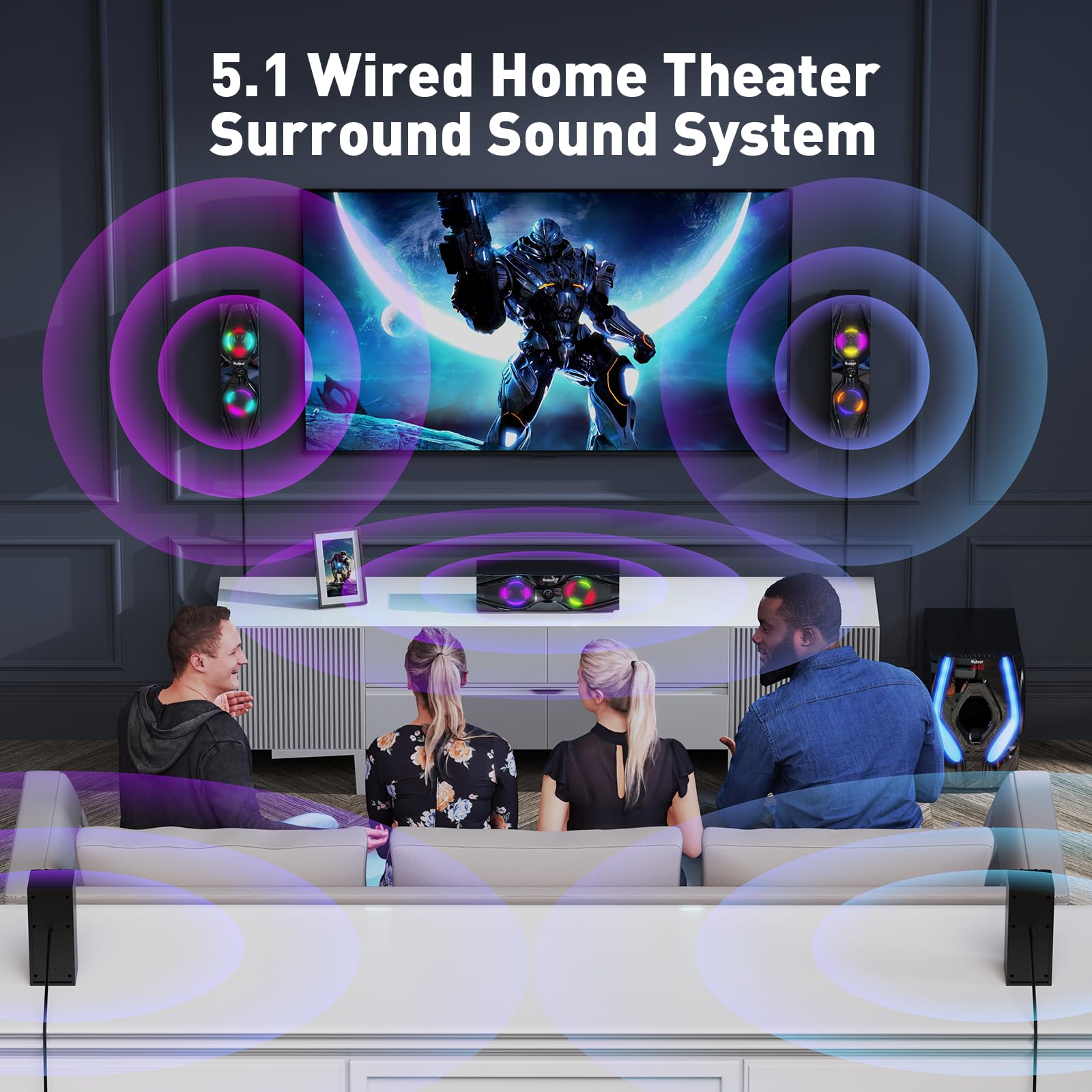 Bobtot 5.1/2.1 Channel Home Theater Surround Sound System - 1200W Peak Power with 10