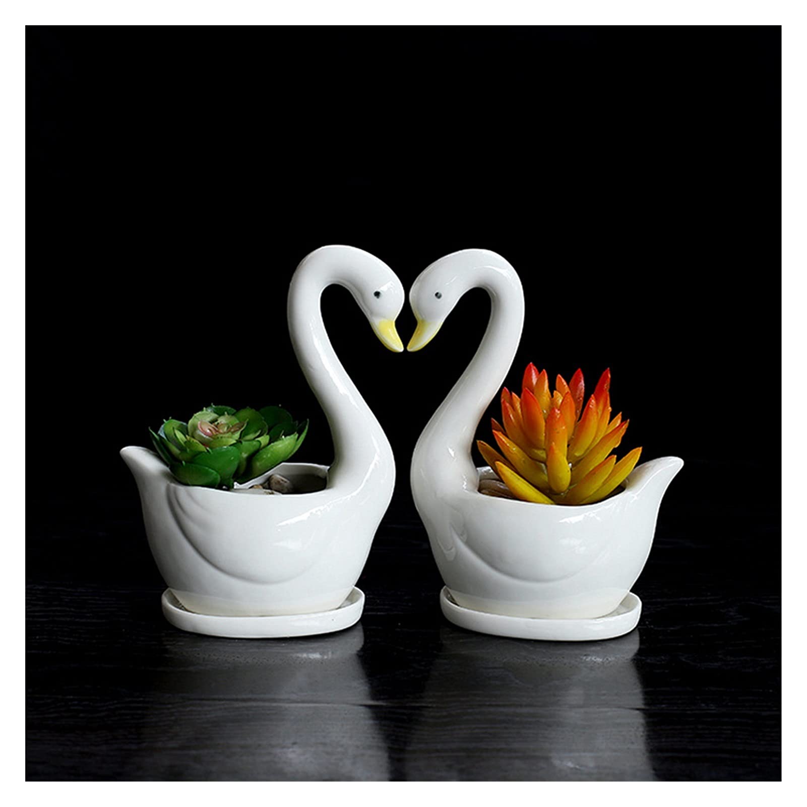 2-Pack Swan White Ceramic Flower Pots for Succulents - Small Decorative Planters for Home, Office Desktop & Garden Decor - Perfect for Indoor Plants, Herbs & Cute Succulent Arrangements
