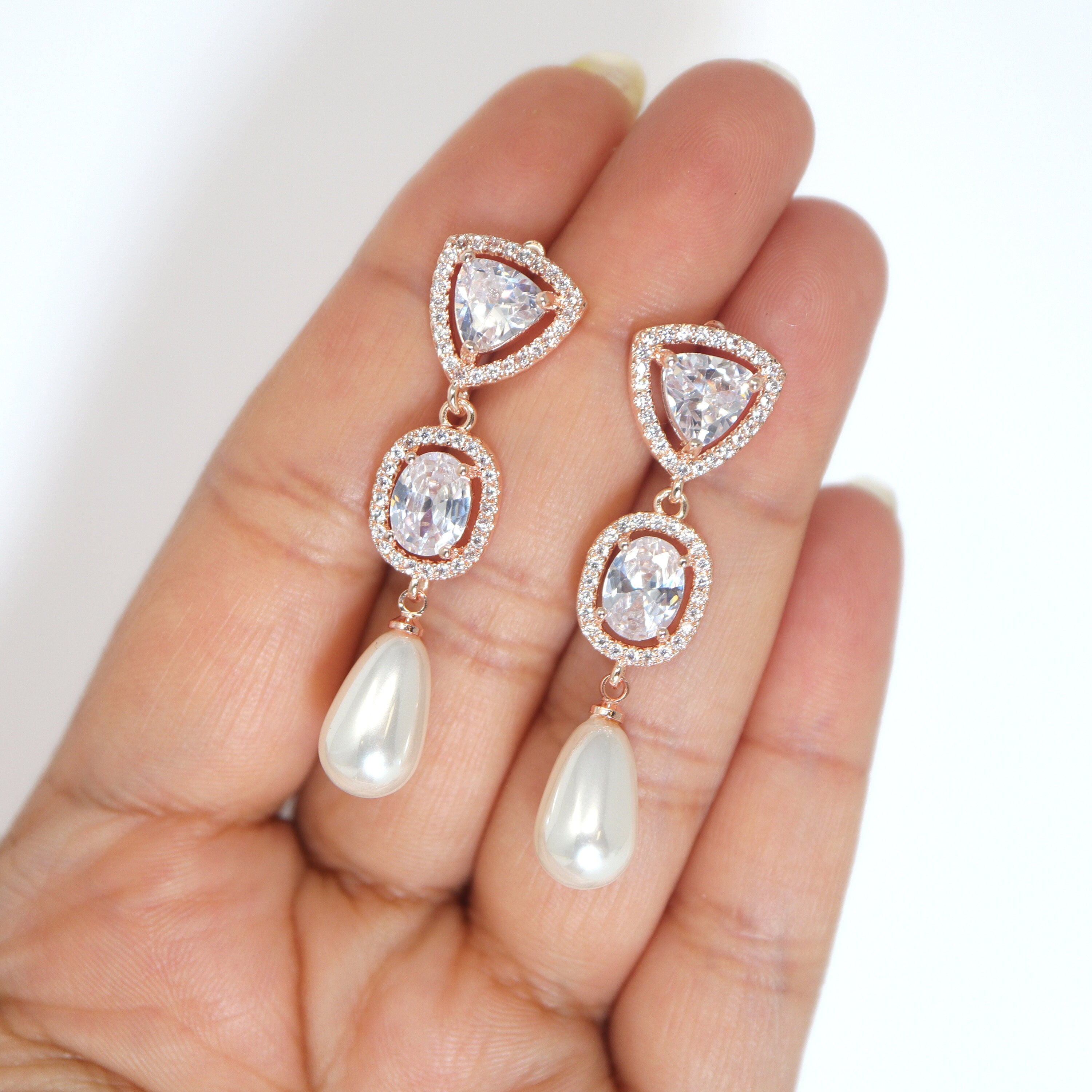 Swarovski Crystal Bridal Earrings - Elegant Pearl Drop Earrings with CZ Stones for Weddings, Prom & Special Occasions | Dangle Statement Jewelry for Women