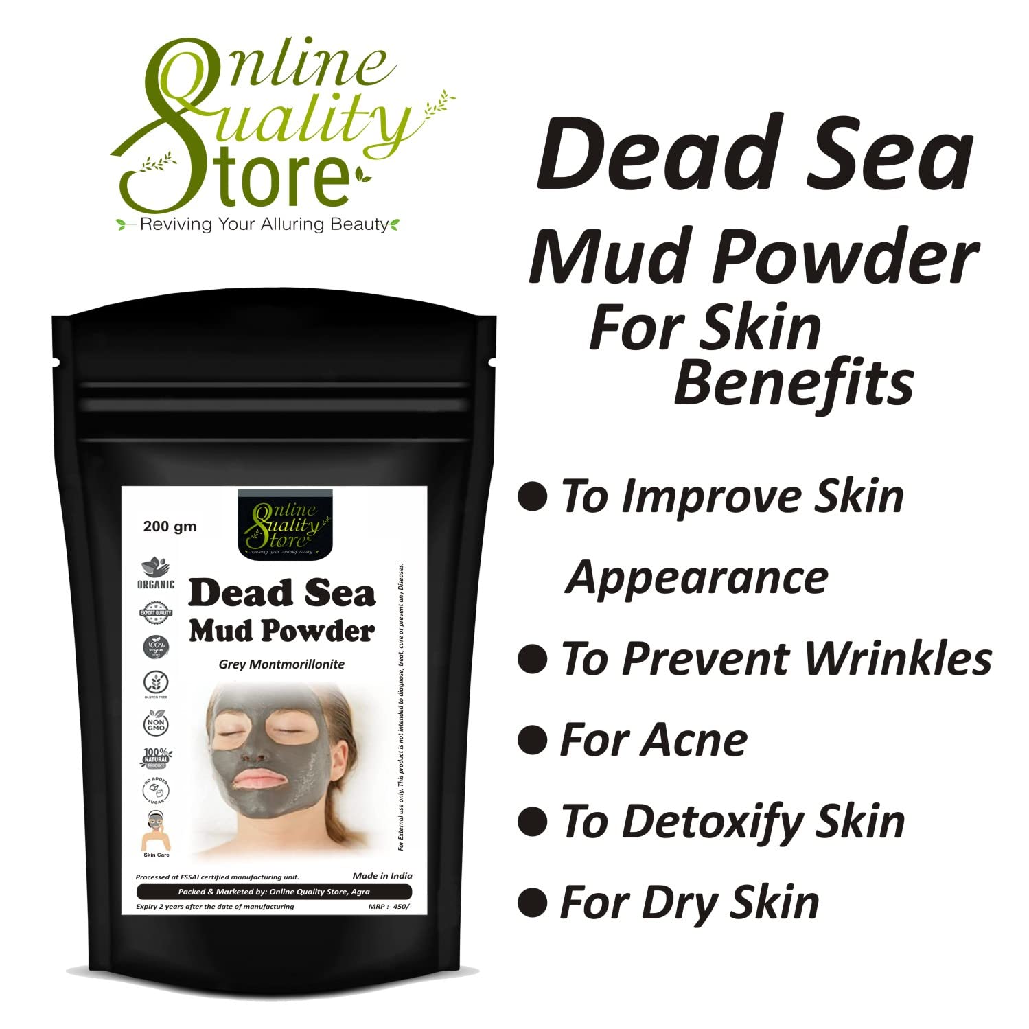 100% Natural Dead Sea Mud Powder Mask - 200g for Face, Body & Hair Care | Revitalizing & Exfoliating Treatment | Perfect for Spa Day, Acne Treatment & Skin Detox | USA Seller