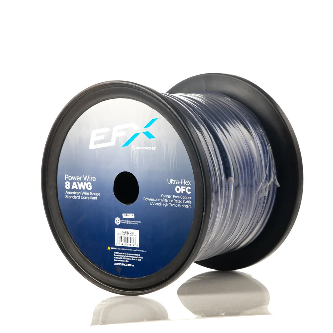 Scosche EFX PW8BL 250ft 8 Gauge OFC Blue Power Wire - Premium Car Audio & Stereo Installation for Amplifiers, Subwoofers & Speakers