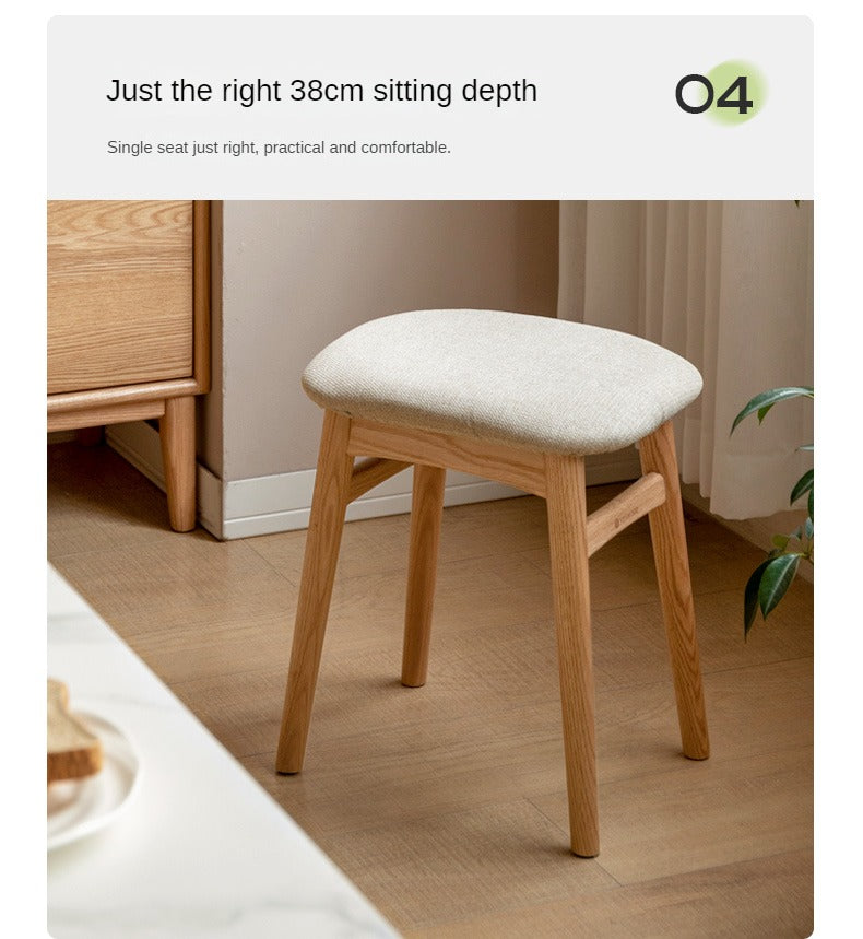 Premium Oak Solid Wood Makeup Stool with Soft Upholstered Seat - Perfect for Vanity, Dressing Room & Beauty Salon