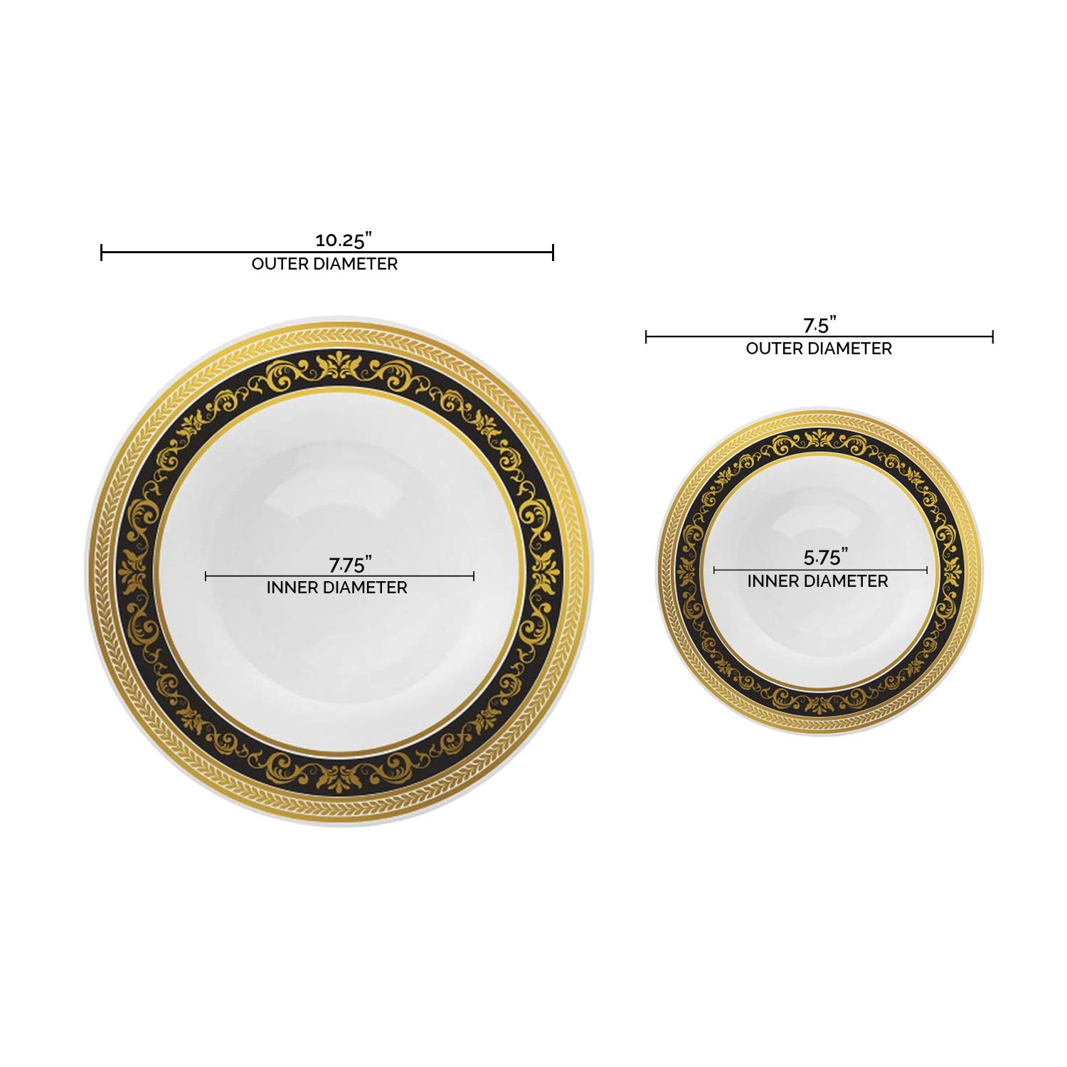 Premium 240-Pack Disposable Plastic Plates - 120 Heavy Duty Dinner Plates & 120 Dessert Plates - Elegant White with Black Gold Royal Rim - Bulk Party Supplies for Weddings, Birthdays, Catering & Special Events - Perfect for Buffets, BBQs, Picnics & Formal Dinners