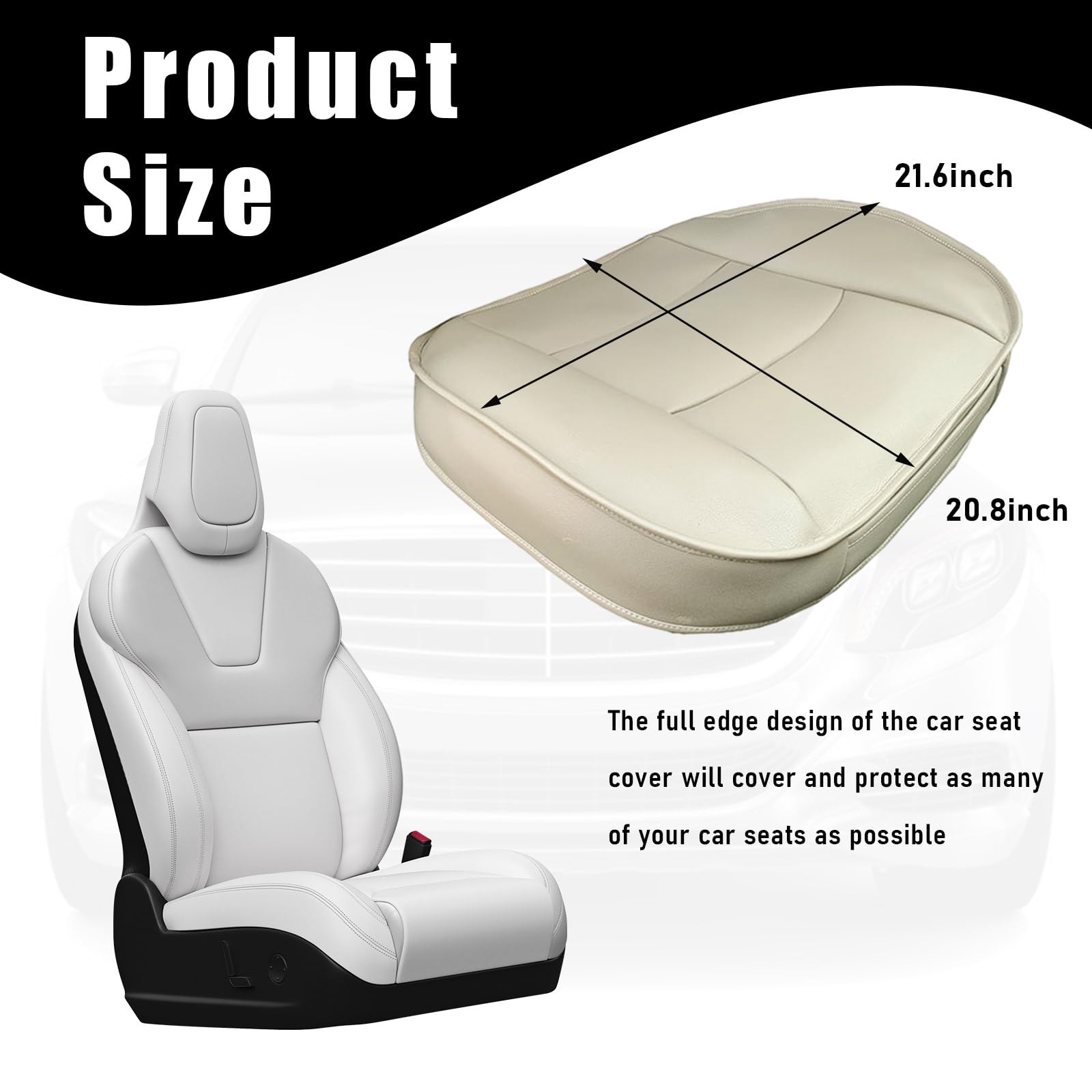 Premium PU Leather Car Seat Bottom Cover - Universal Anti-Slip Seat Protector Pad for Sedan, SUV & Truck - Protects from Wear & Spills - Perfect for Commuting, Road Trips & Family Travel (Beige)
