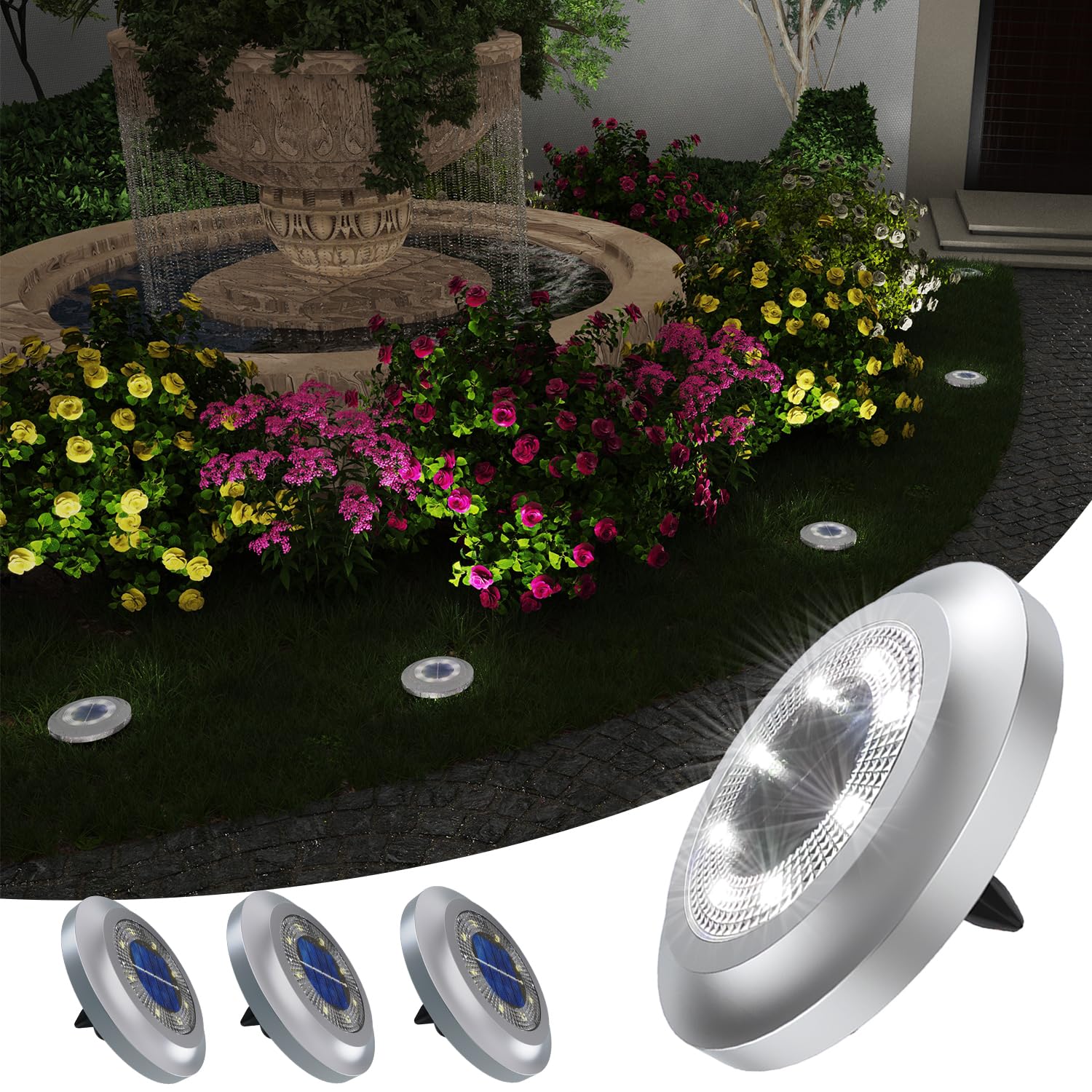 4 Pack Solar Lights Outdoor Waterproof - 8 LED Solar Garden Lights for Pathway, Yard, Deck, Lawn, Patio, Walkway, Driveway & Steps | Bright White Landscape Lighting | Perfect for Backyard, Garden Decor & Nighttime Safety