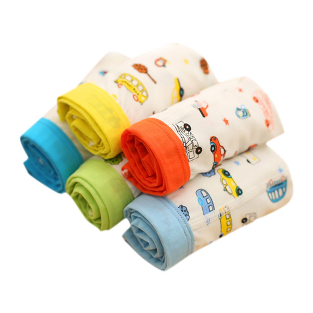 5 Pack Boys' Cotton Briefs - Soft & Comfortable Kids Boxer Shorts Underwear with Fun Truck Pattern - Multicolor for Playtime, School & Daily Wear