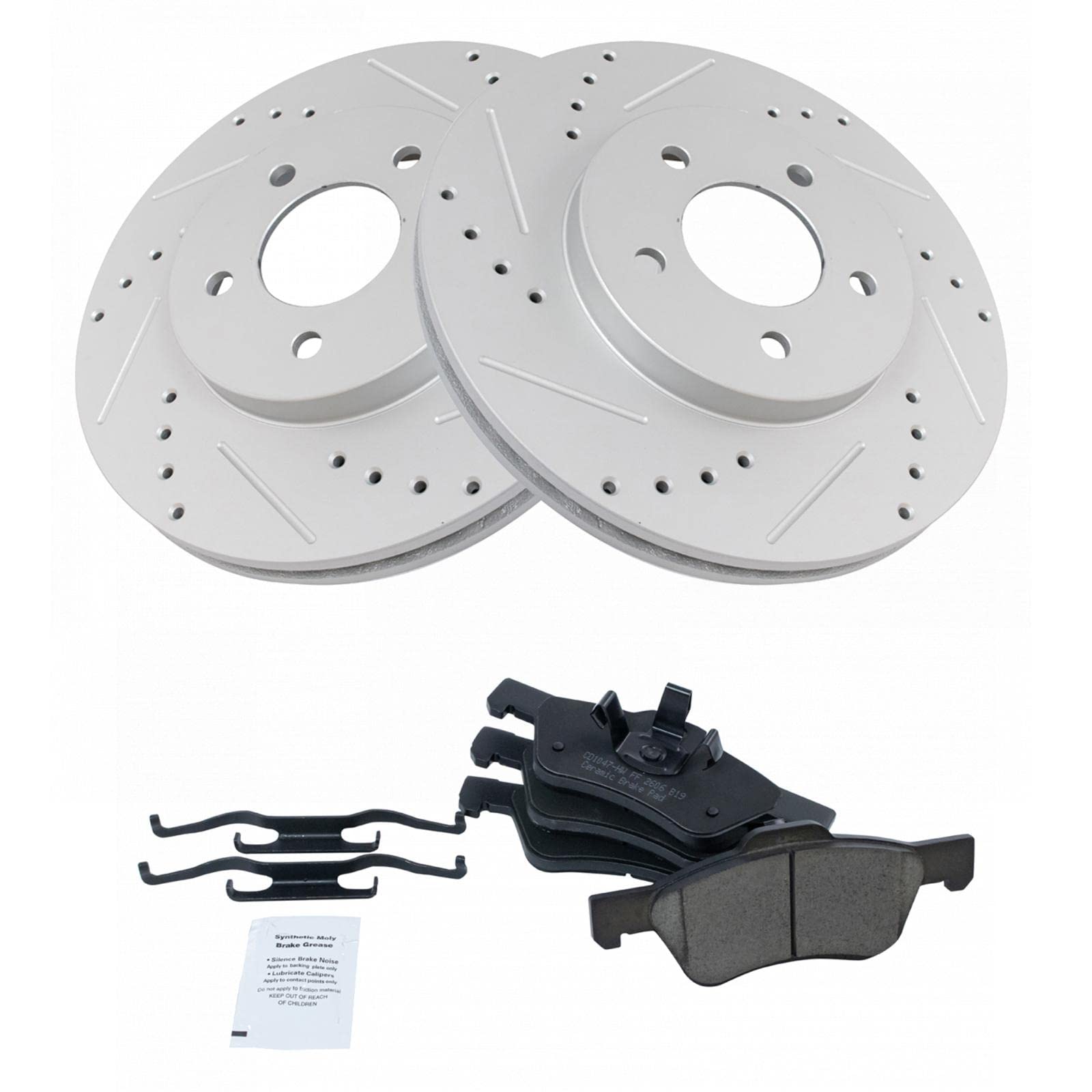 High-Performance Drilled & Slotted Brake Rotors with Zinc Coating & Ceramic Pads - Front Set for Cars, Trucks & SUVs - Perfect for Racing, Towing & Daily Driving
