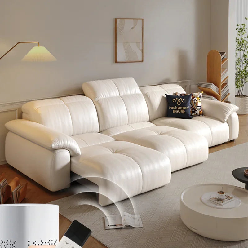 Remote Control Reclining Leather Sectional Sofa - Power Adjustable Headrest & Lumbar Support for Living Room, Home Theater & Family Lounge