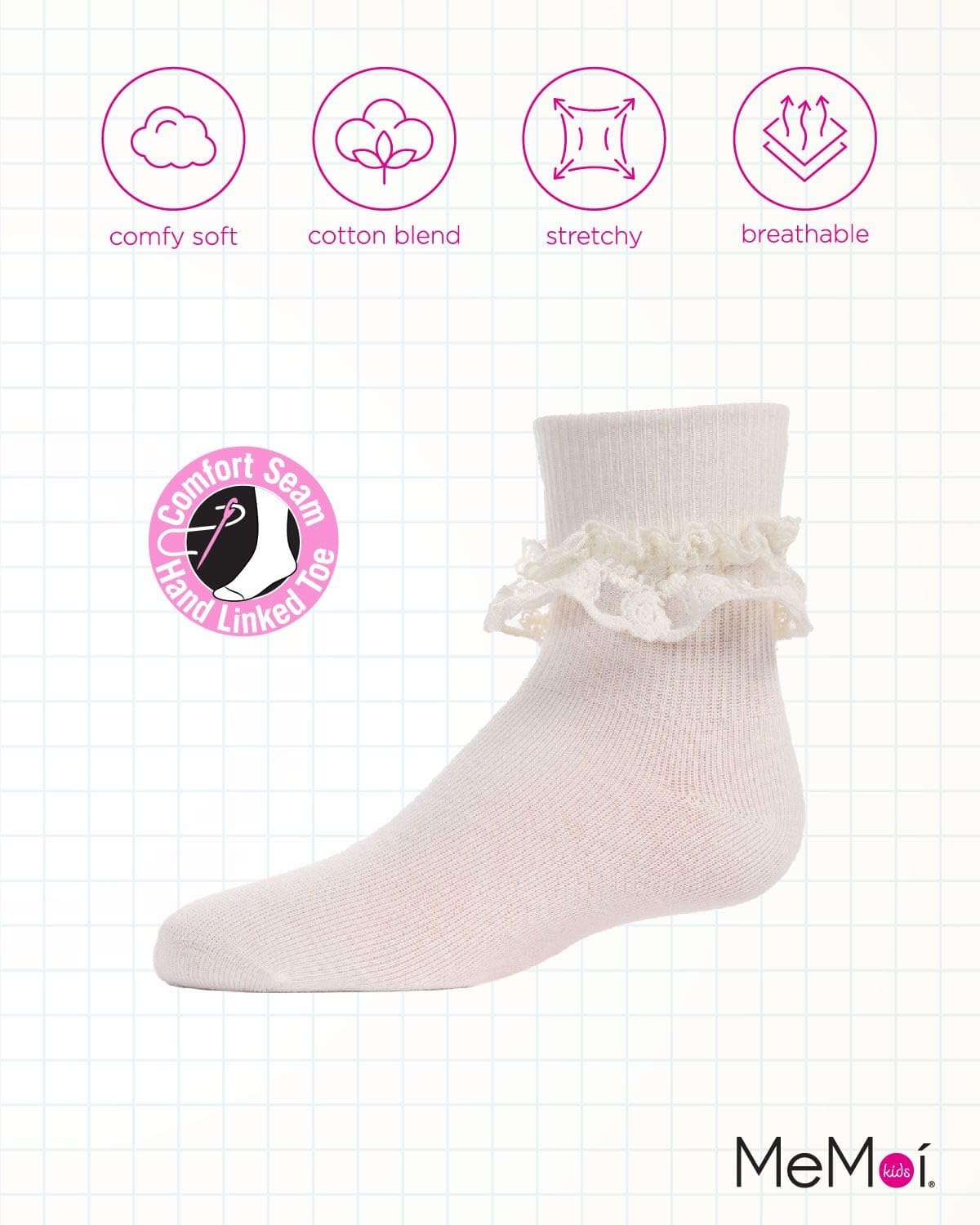 MeMoi Girls' Layered Lace Cotton Blend Anklet Socks - Cute & Comfortable Socks for School, Dance, or Everyday Wear