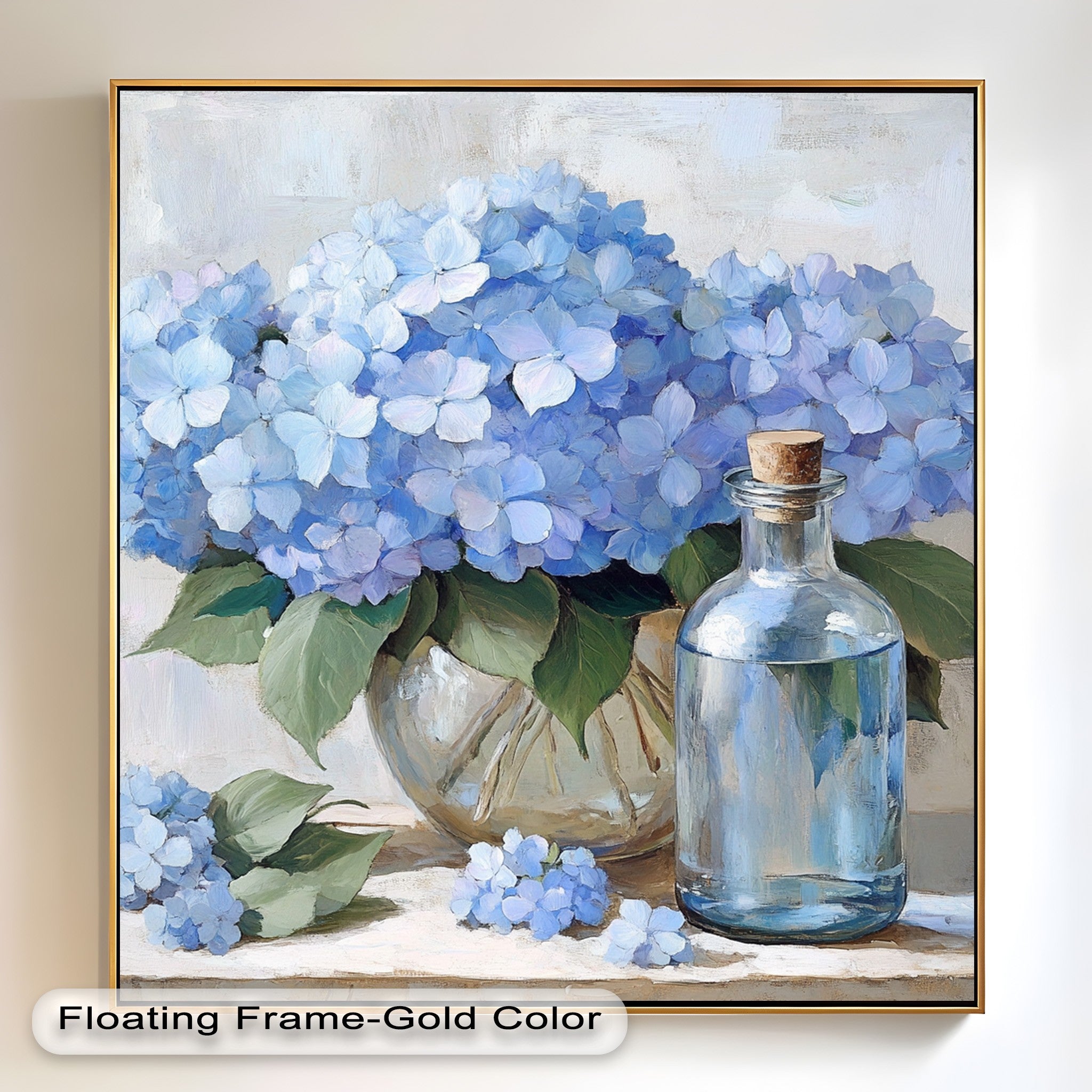 Blue Floral Still Life Oil Painting - Modern Wall Art for Living Room, Bedroom & Office Decor