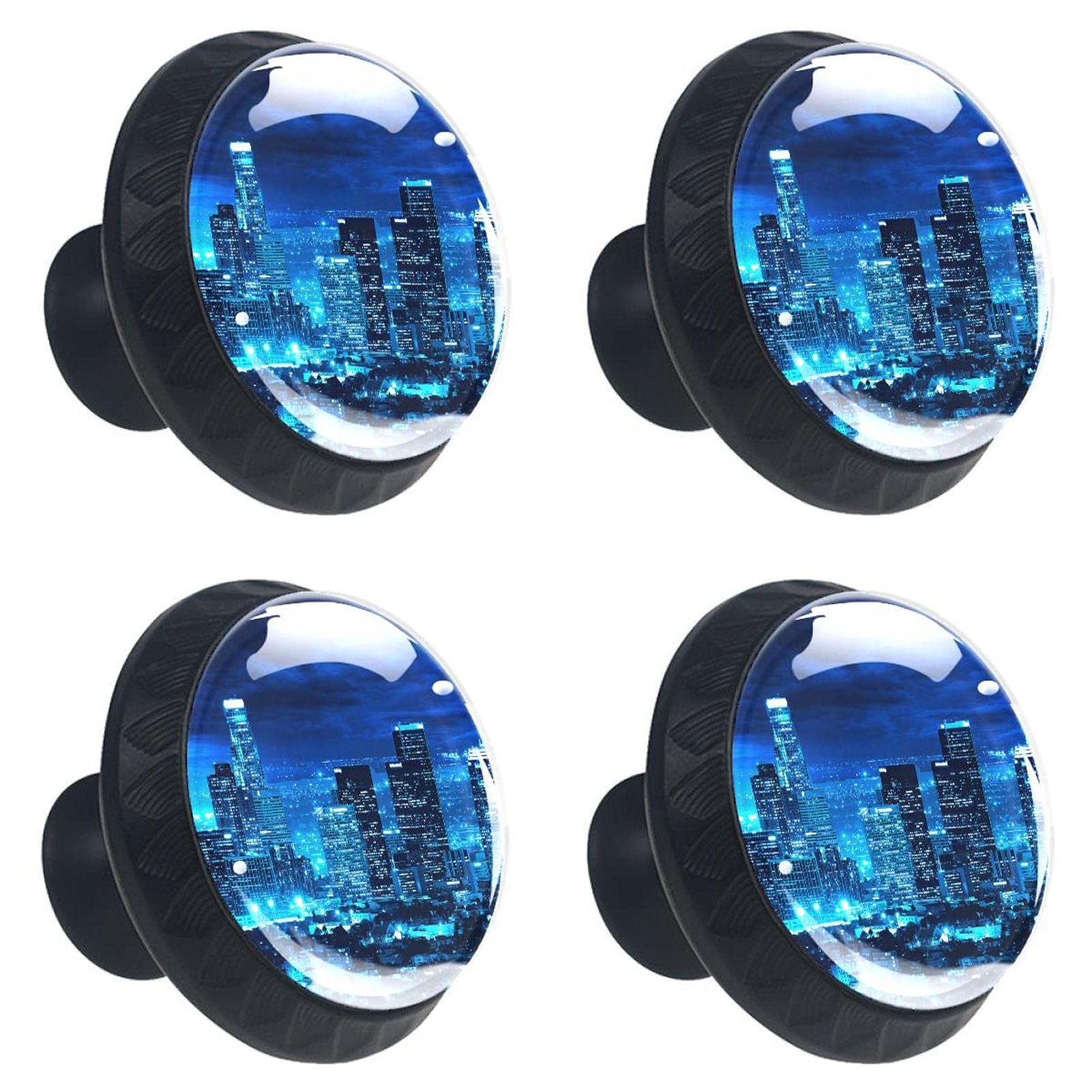 4-Piece Round Cabinet Knobs - LA Night View for Kitchen & Wardrobe