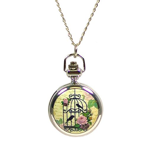 Vintage Ceramic Quartz Locket Watch Necklace - Pink Rose Bird Cage Design | Elegant Women's Jewelry Gift for Valentine's Day, Anniversary & Special Occasions | Perfect for Romantic Dates, Weddings and Vintage Fashion Accessories