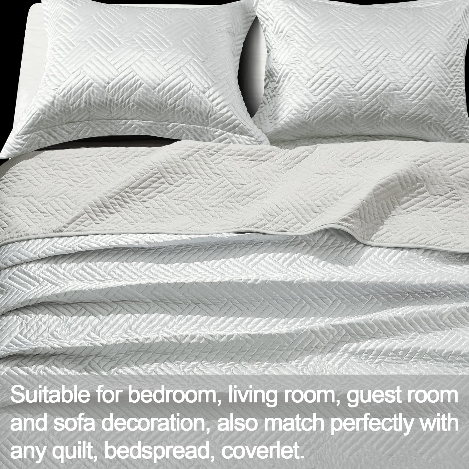 NTBAY 2 Pack Satin Quilted Pillow Shams - Luxury Decorative Bedding Pillowcases for Sofa, Bed & Home Decor