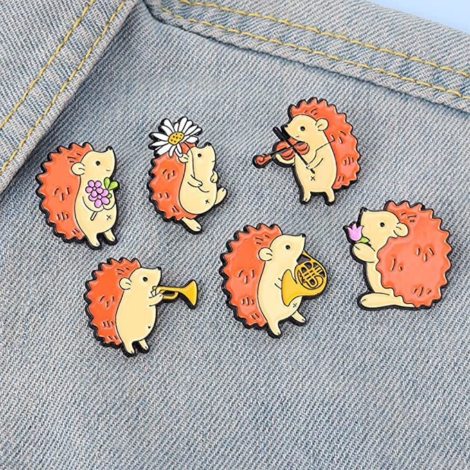 10 Pcs French Horn Hedgehog Enamel Pins - Funny Cute Lapel Brooches for Backpacks, Jackets, Clothing & DIY Crafts - Unique Gift for Musicians & Animal Lovers (Perfect for Band Gifts, Costume Accessories & Collectibles)