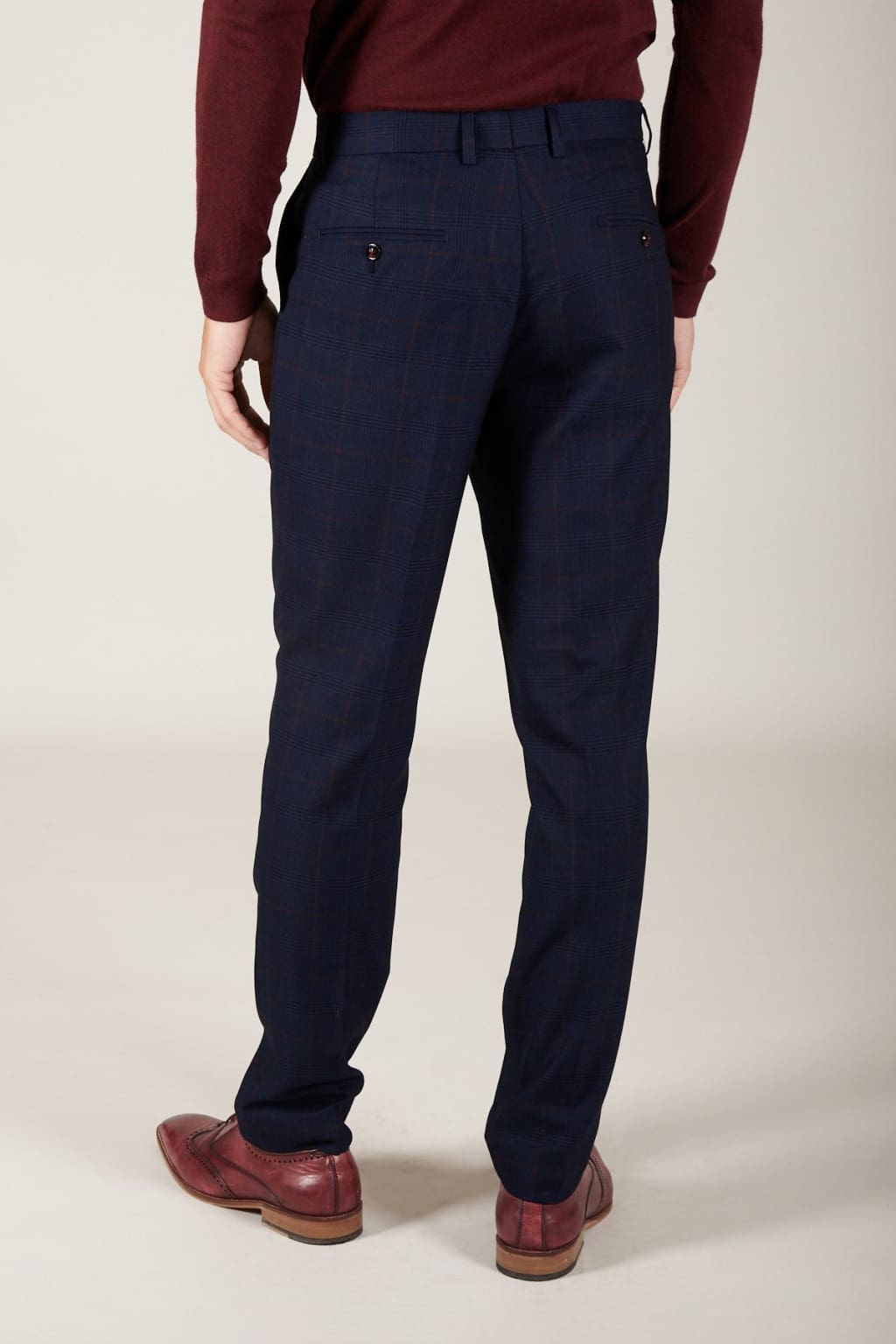 Marc Darcy Edinson Navy Check Trousers for Men - Classic Slim Fit Plaid Dress Pants for Office, Business & Formal Occasions