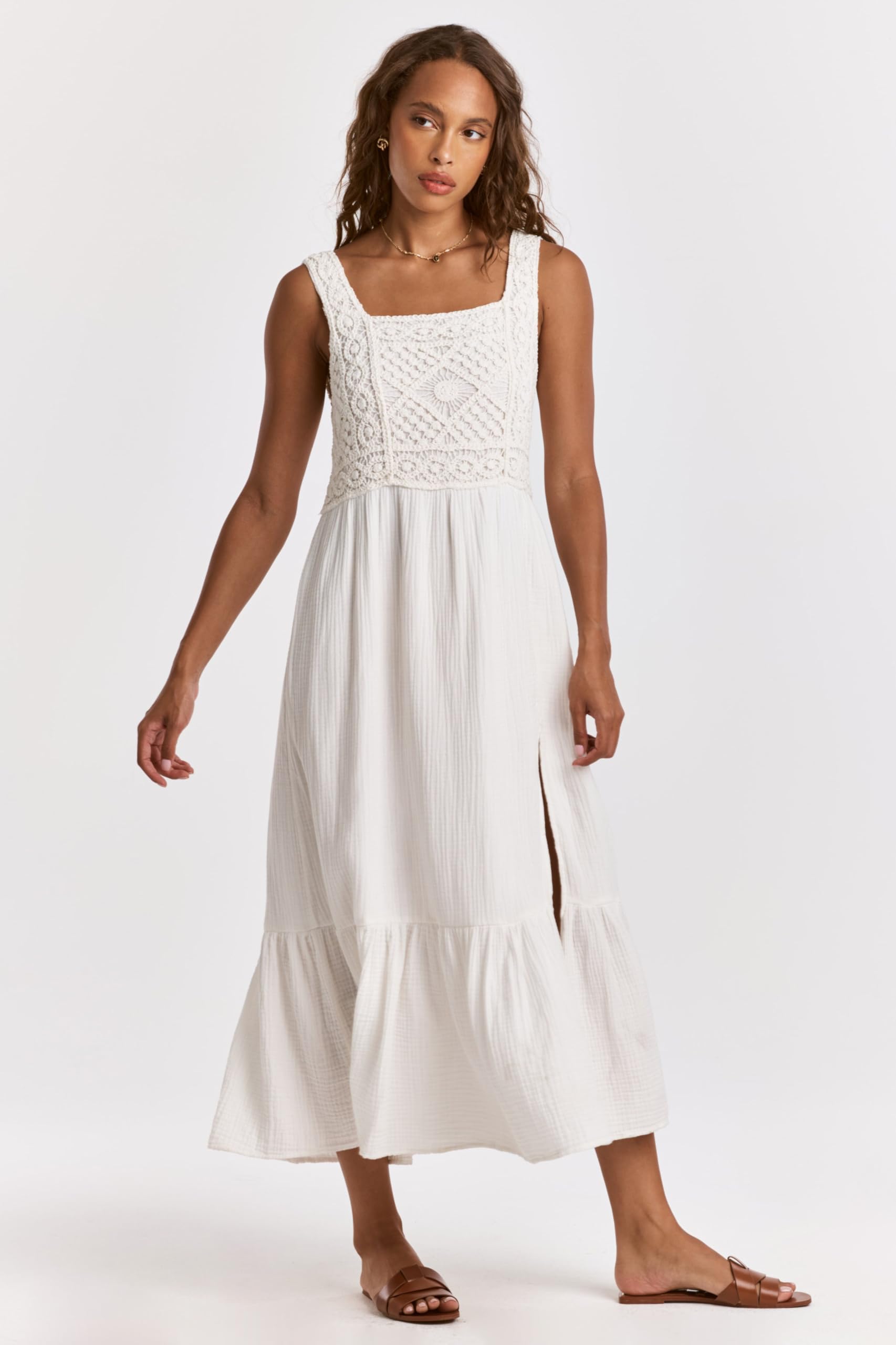 DEAR JOHN Women's Chastity Embroidery Tank Dress - Floral Lace Summer Sundress for Beach, Wedding & Casual Wear