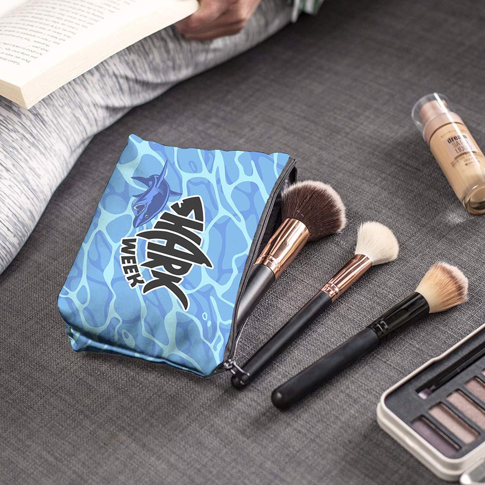 Waterproof Allover Print Makeup Bag Cosmetic Organizer Pouch for Women - Travel Toiletry Bag, Gym Essentials, Makeup Storage (Shark Week Design)