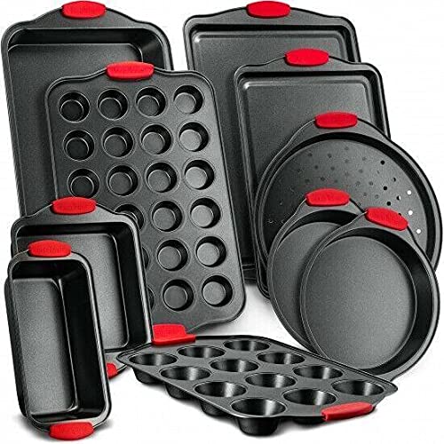 10-Piece Carbon Steel Nonstick Bakeware Set - Non-Stick Baking Tray, Cookie Sheet & Cake Pan - Perfect for Cookies, Cakes, Bread & Pastries - Essential Kitchen Baking Tools for Home Bakers