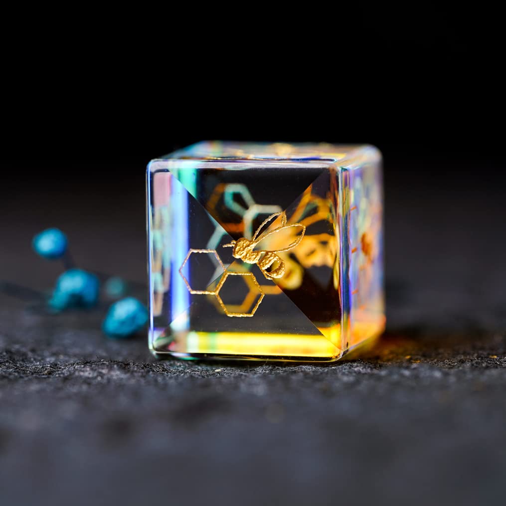 Premium DND Dice Set - 7-Piece Crystal Polyhedral Dice with Bee Theme for Dungeons & Dragons, D&D, TRPG, Tabletop RPG Games | Perfect for Gifts, Collectors & Role-Playing Adventures