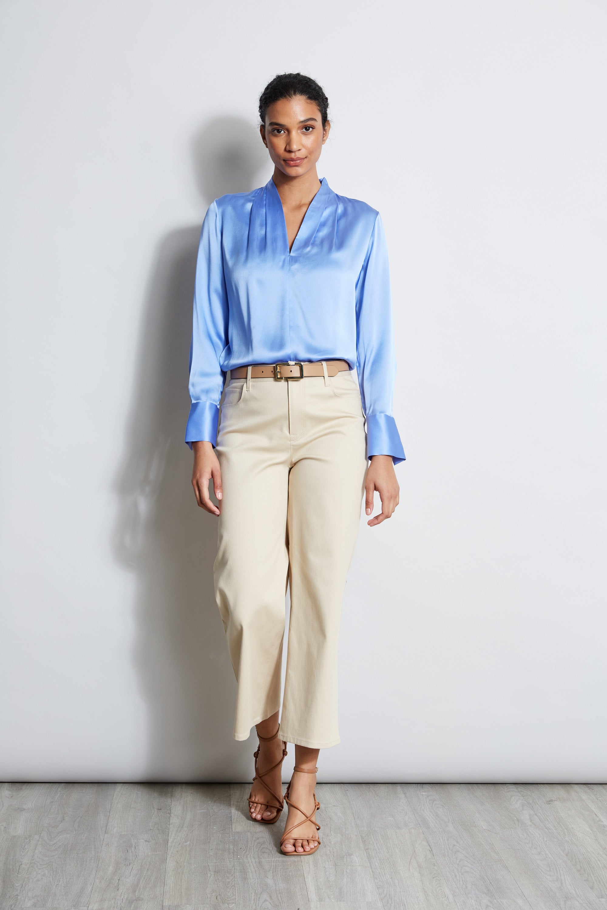 Silk Satin Contour Neck Shirt for Women - Elegant Blouse with V-Neck Design - Perfect for Office, Party & Special Occasions
