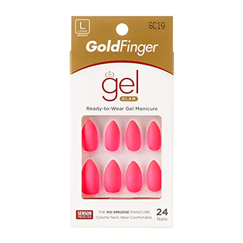 Gold Finger Gel Glam Color Nail - Pink Full Cover False Nails with Glue | Fake Nails for Women | Perfect for Parties, Weddings & Special Occasions