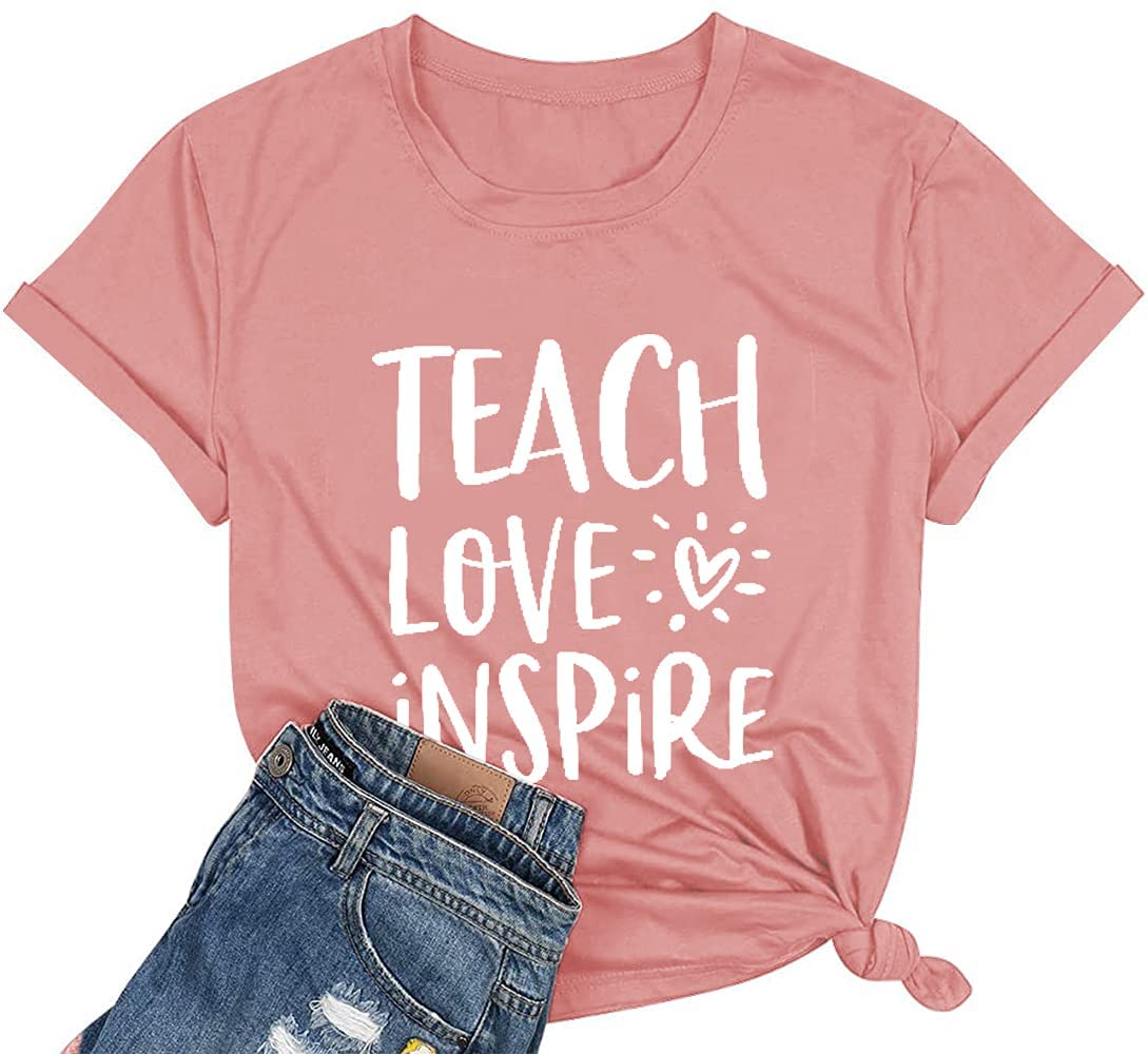 Funny Teacher T-Shirt for Women - Teach Love Inspire Graphic Tee | Casual Short Sleeve Top for Educators & School Staff | Perfect for Classroom, Teacher Appreciation & Back to School