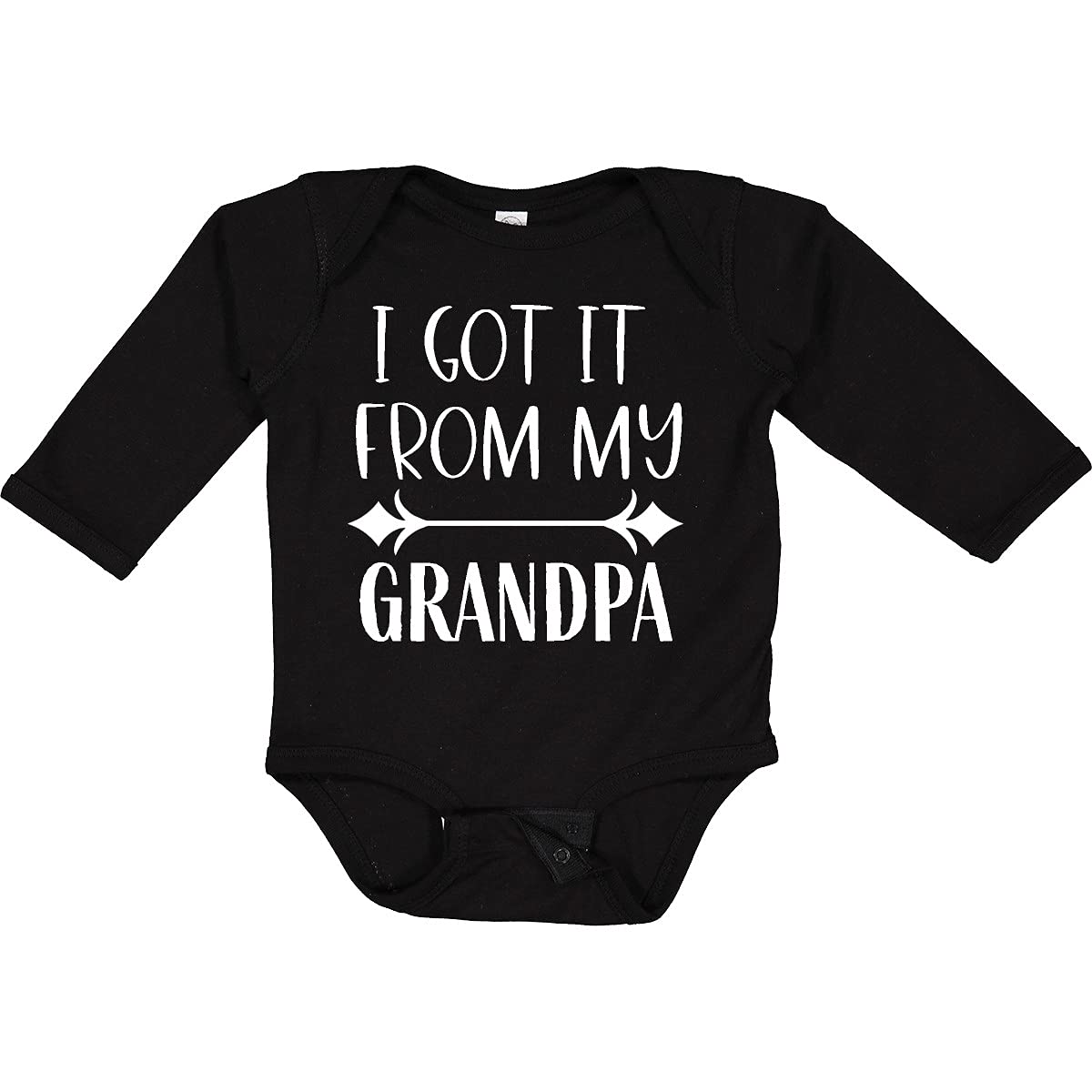 Inktastic 'I Get It from My Grandpa' Funny Long Sleeve Baby Bodysuit – Perfect for Family Photos, Grandparents Day & Cute Outfits