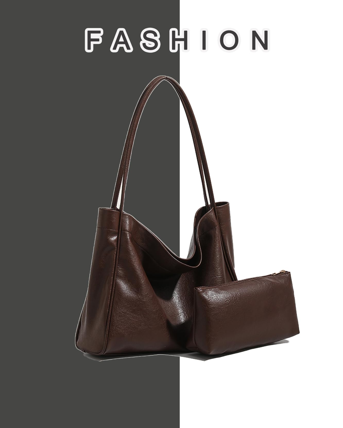 Stylish Oversized Vegan Leather Tote Bag for Women - Soft Slouchy Shoulder Purse, Spacious Weekender Travel Bag | Perfect for Work, Shopping & Weekend Getaways