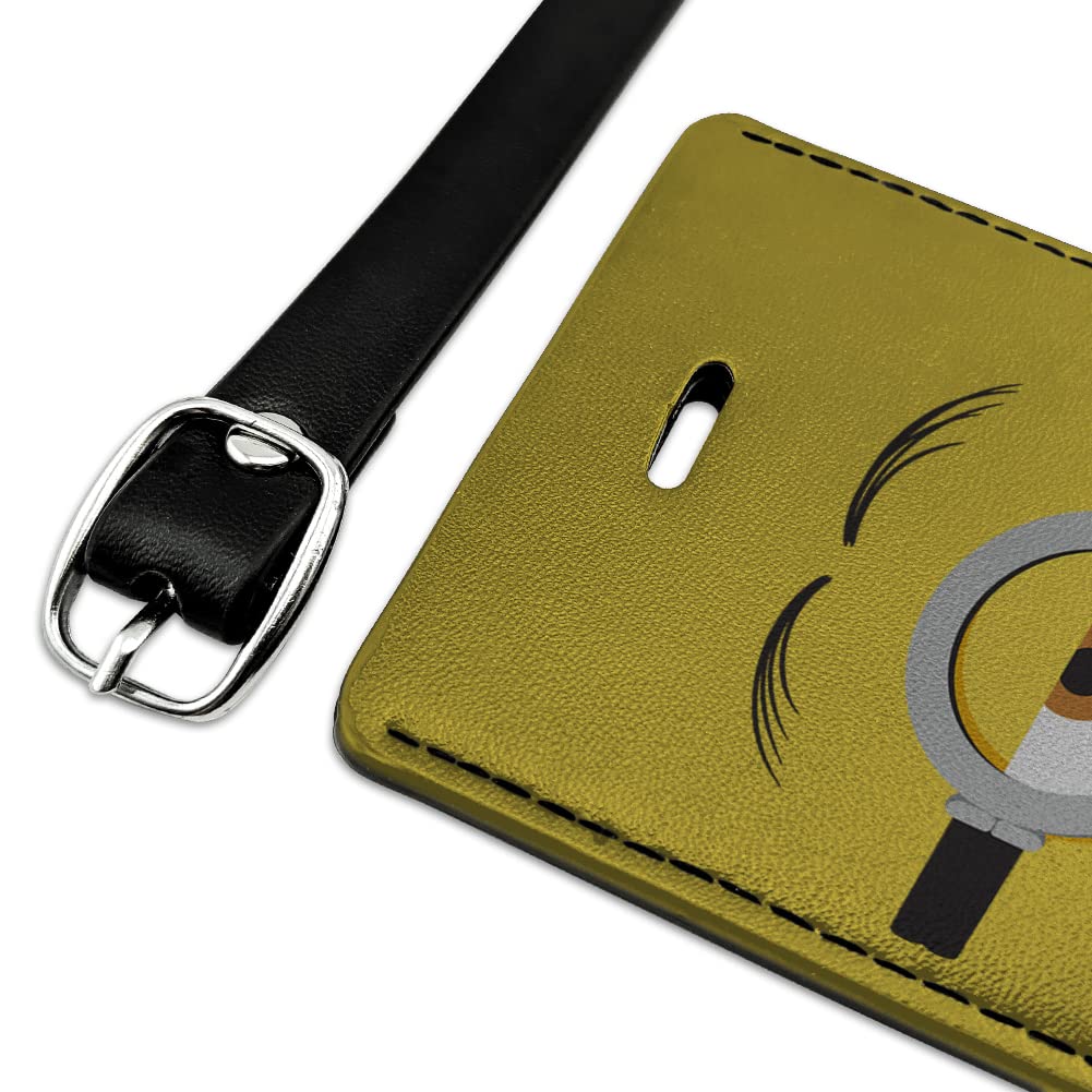 Minions Stuart Face Leather Luggage Tag - Rectangle Suitcase ID Card Holder for Carry-On Bags | Perfect for Travel, Business Trips & Vacation Identification