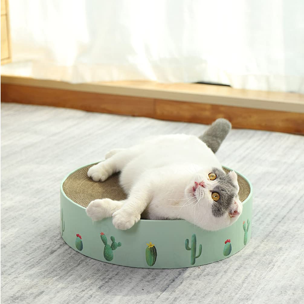 1Pc Cat Scratcher Cardboard Bowl Shape Scratching Board with Cacti Pattern - Durable Cat Scratching Post, Scratch Pad & Bed for Indoor Cats - Perfect for Playtime, Nail Care & Furniture Protection