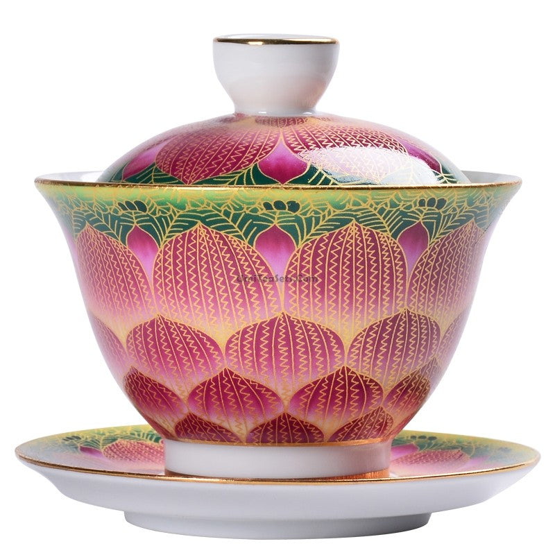 Premium Enamel Porcelain Pink Lotus Gaiwan - Traditional Chinese Tea Set for Gongfu Tea Ceremony, Perfect for Home Brewing & Gift Giving