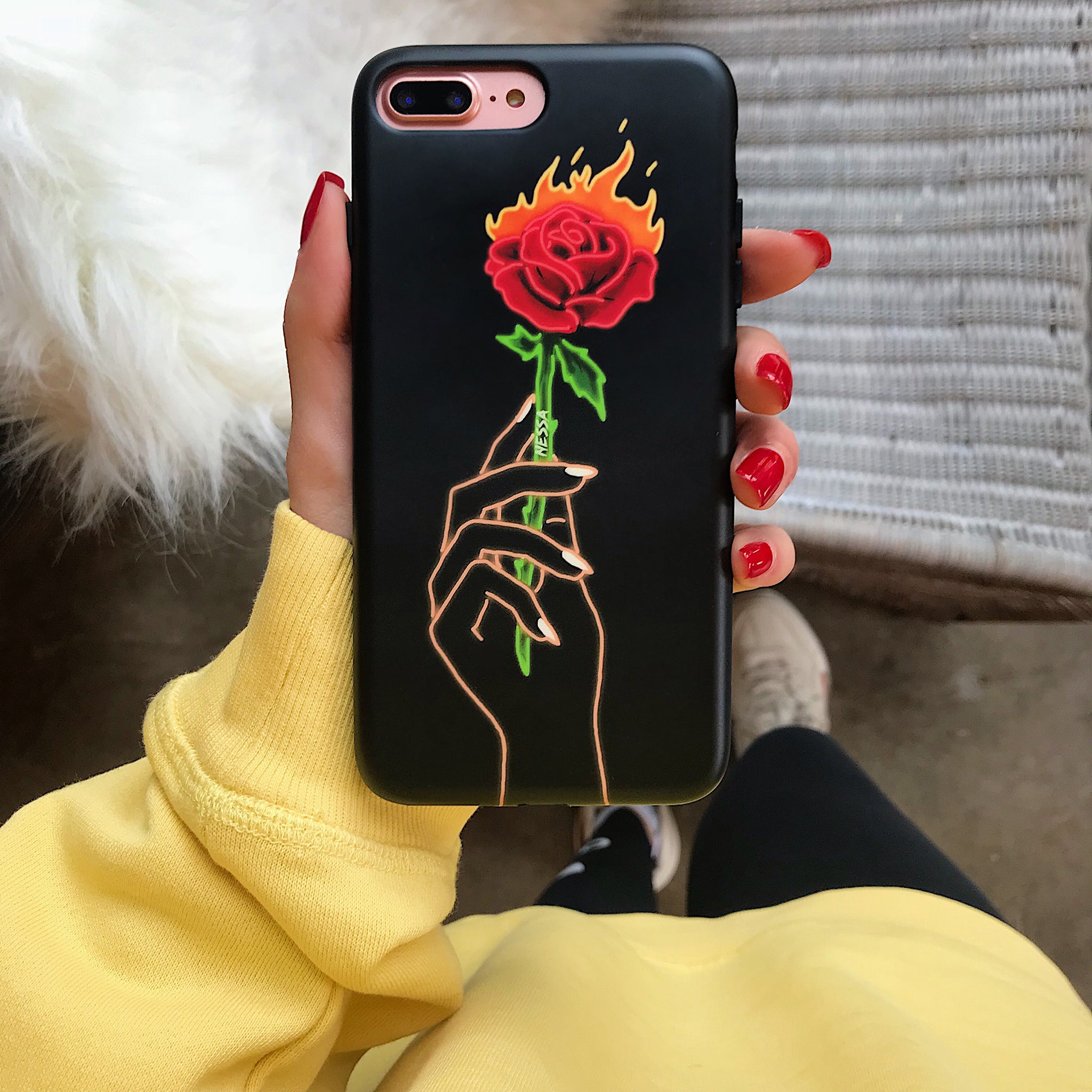 Trendy Neon Rose iPhone Case by Nessa - Stylish Protective Cover for iPhone 11/12/13/14/15 Pro Max - Perfect for Everyday Use, Parties & Social Media Photos
