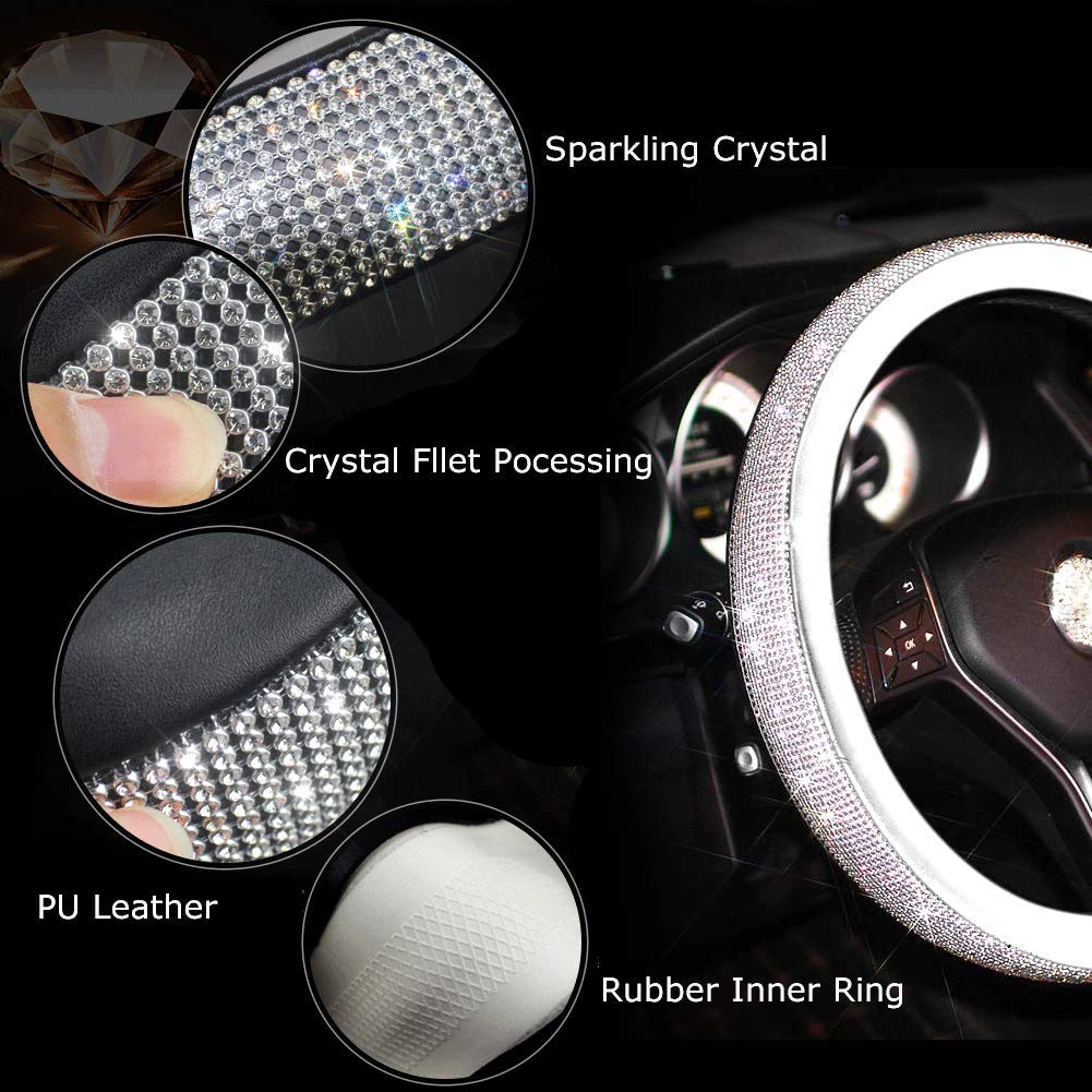 Luxury Diamond Car Steering Wheel Cover for Women - Bling Bling Crystal Rhinestones, Universal 15 Inch Anti-Slip Wheel Protector - Perfect Gift for Her, Car Accessories for Girls & Women, Enhances Driving Comfort & Style