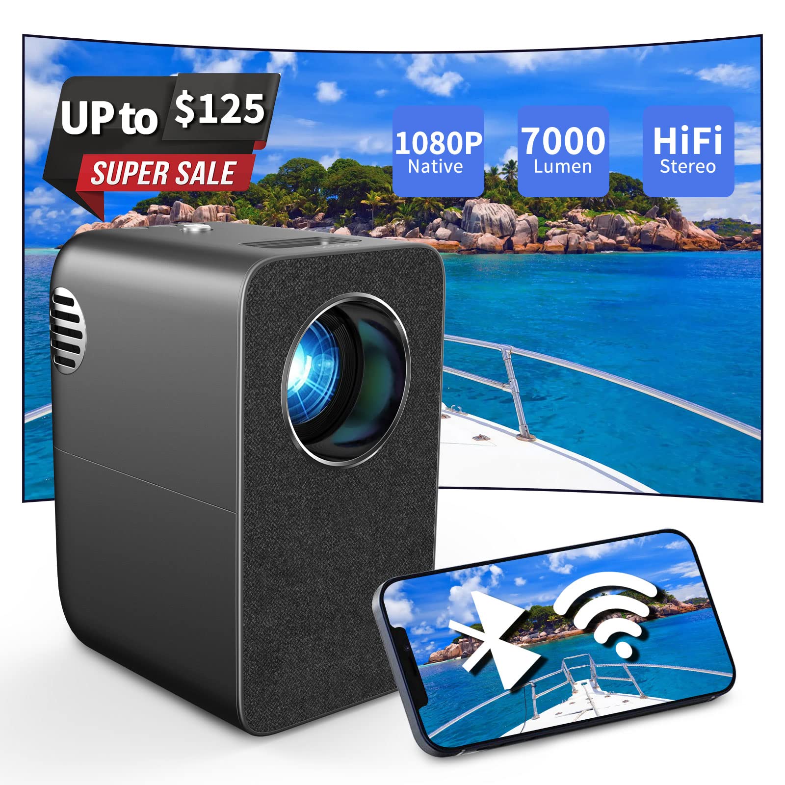 Mini Native 1080P WiFi Projector - Home Theater & Outdoor Bluetooth Movie Projector with Full HD, Built-in Zoom, HDMI & USB for iOS/Android/XBox/PS5/TV Stick - Perfect for Movie Nights, Gaming & Outdoor Entertainment