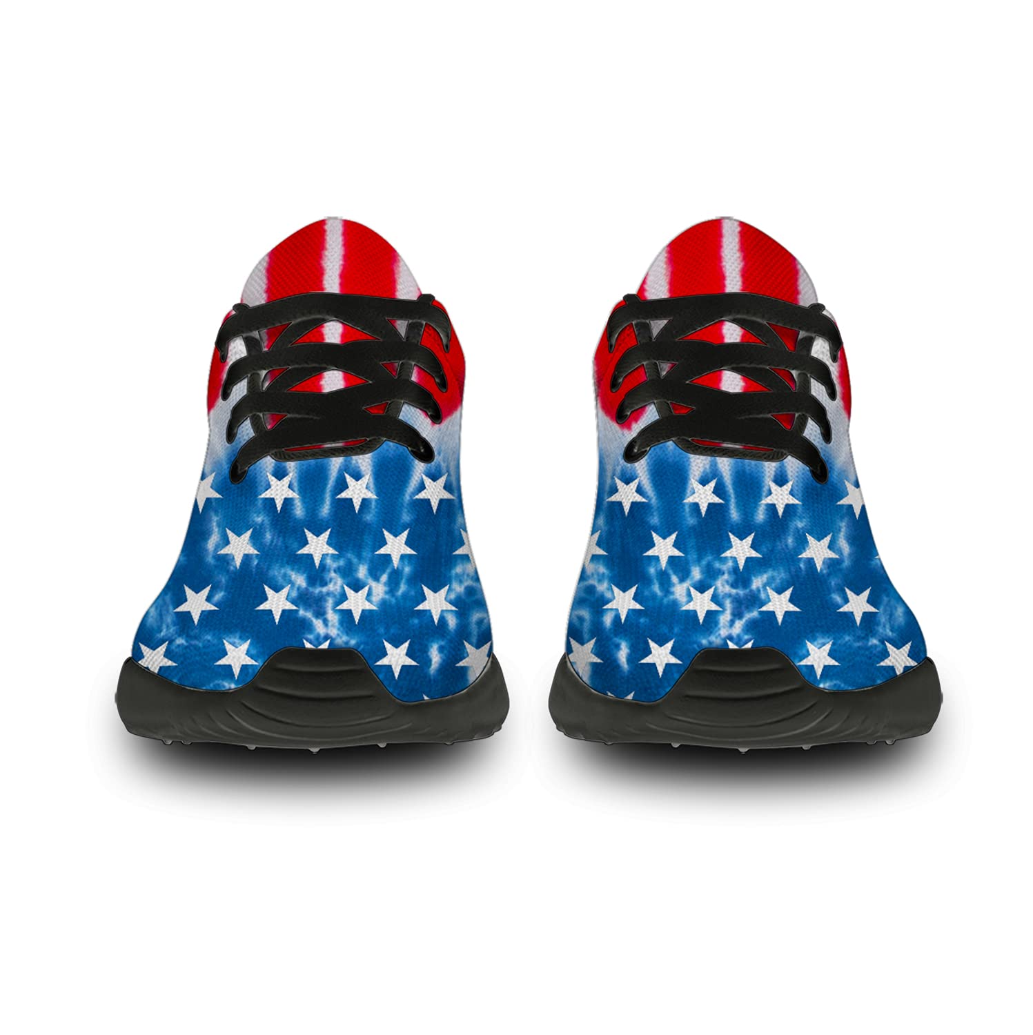 **American Flag Patriotic Sneakers - Red Blue Tie Dye Striped Running & Walking Shoes for Men & Women - Size 12 Men/15 Women - Perfect for 4th of July, Independence Day & Outdoor Activities**