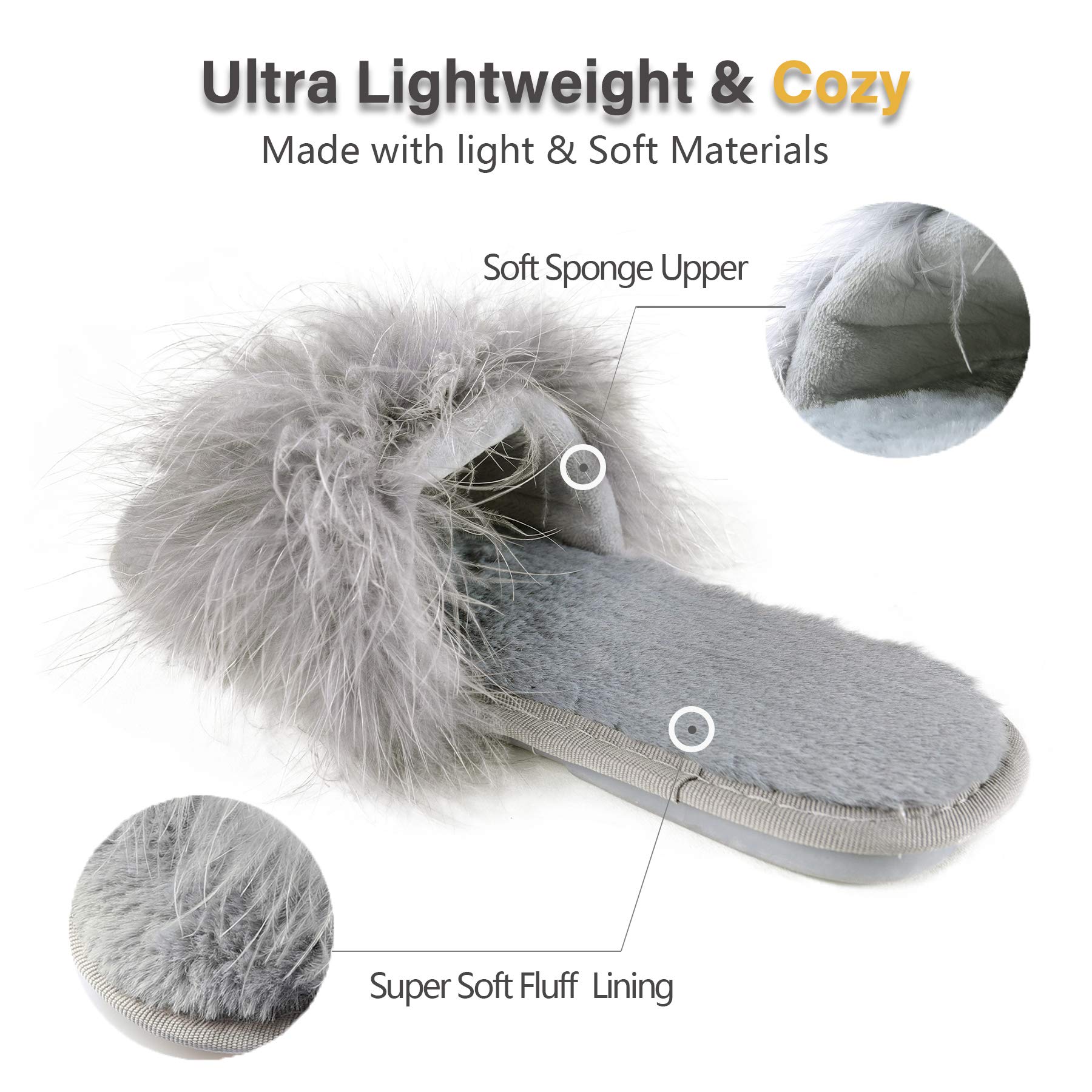 Fur Story Women's Fuzzy Open-Toe Slippers with Memory Foam - Cozy Fluffy House Shoes for Indoor Comfort & Relaxation