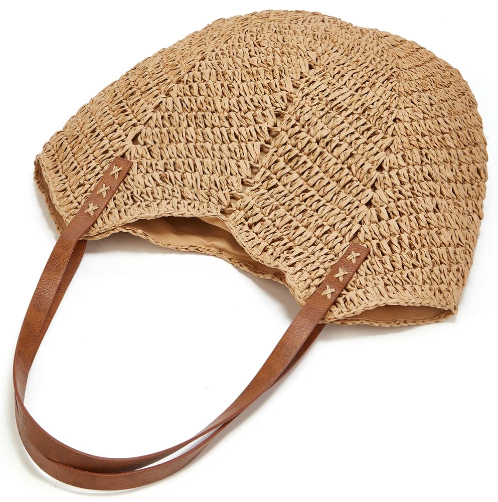 Women's Woven Straw Tote Bag - Summer Beach Hobo Handbag for Travel & Vacation - Lightweight Casual Shoulder Bag for Outdoors, Picnics & Shopping