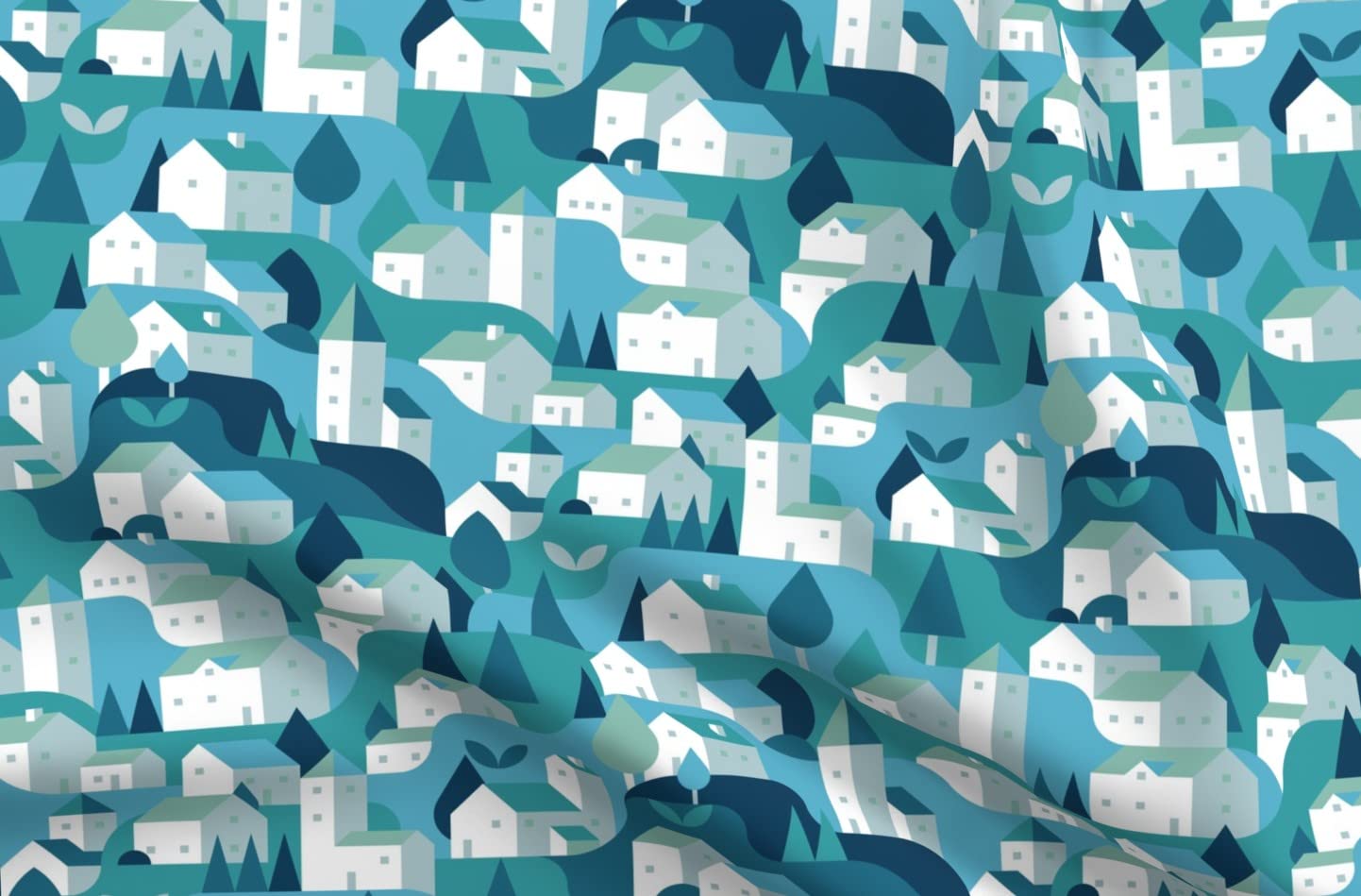 Village Country Tree Geometry Printed Satin Fabric by The Yard - Premium Sewing Material for Apparel, Lining, Fashion, Blankets & Home Decor | Perfect for DIY Projects, Quilting & Upholstery