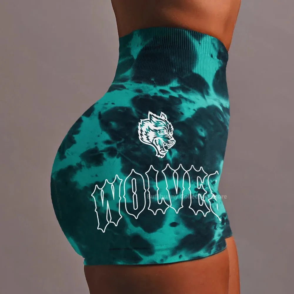 She Darc Wolf Tie Dye Scrunch Shorts for Women - Seamless Yoga Shorts, Breathable Workout Shorts with High Waist for Running, Gym & Summer Activities