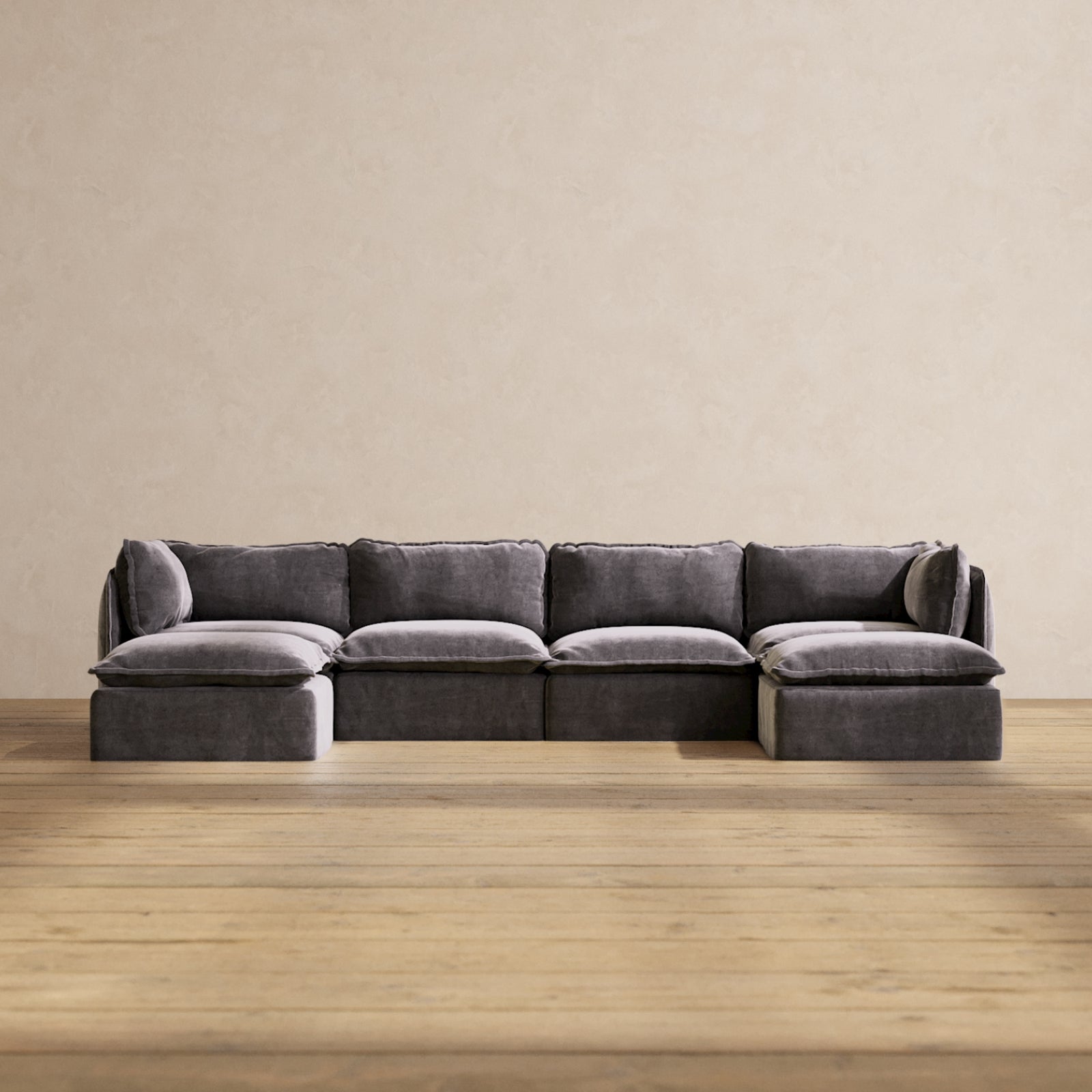 Modular Performance 4-Seater U-Shaped Sectional Sofa in Cinder Gray | Soft Relaxed Blend Fabric | Perfect for Living Room, Family Room & Home Theater