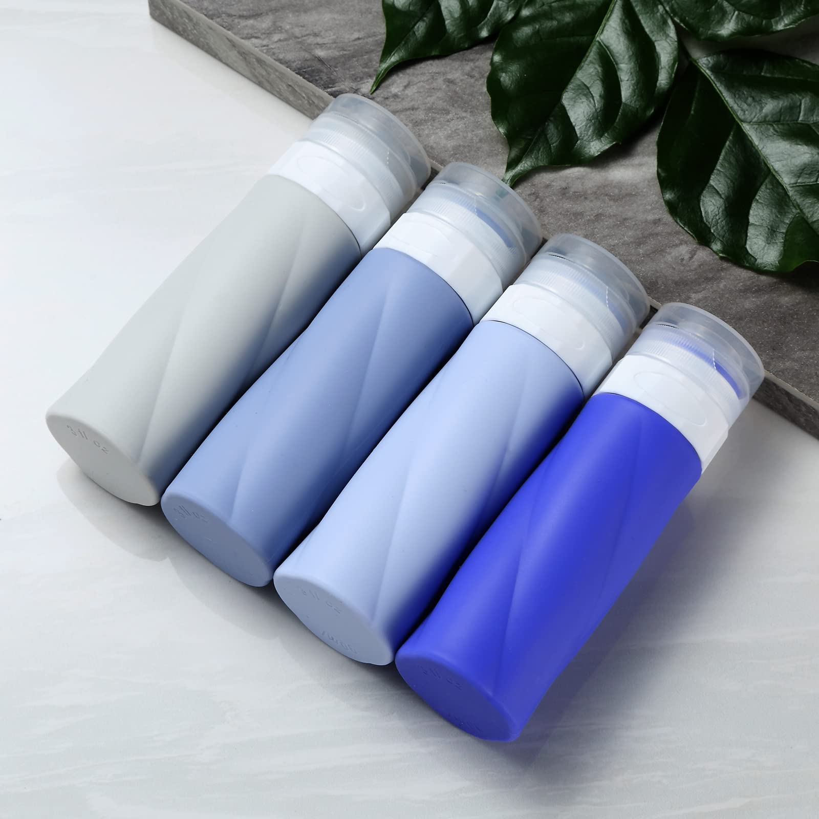 Gemice 3oz TSA Approved Travel Bottles - BPA Free Leak Proof Refillable Toiletry Containers with Clear Travel Bag (4 Pack) | Perfect for Airplane Carry-On, Vacation Essentials & Shampoo/Conditioner Storage