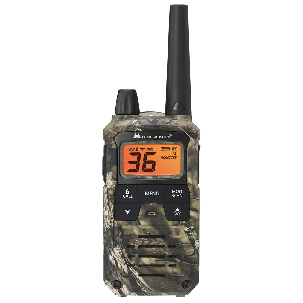 Midland T295VP4 X-TALKER Walkie Talkies - 22 GMRS Channels, Two-Way Radio with NOAA Weather Alerts & Scan Technology - Dual Power Options, 121 Privacy Codes, Silent Operation - Camouflage (Set of 2) - Perfect for Outdoor Adventures, Hiking, Camping & Emergency Communication