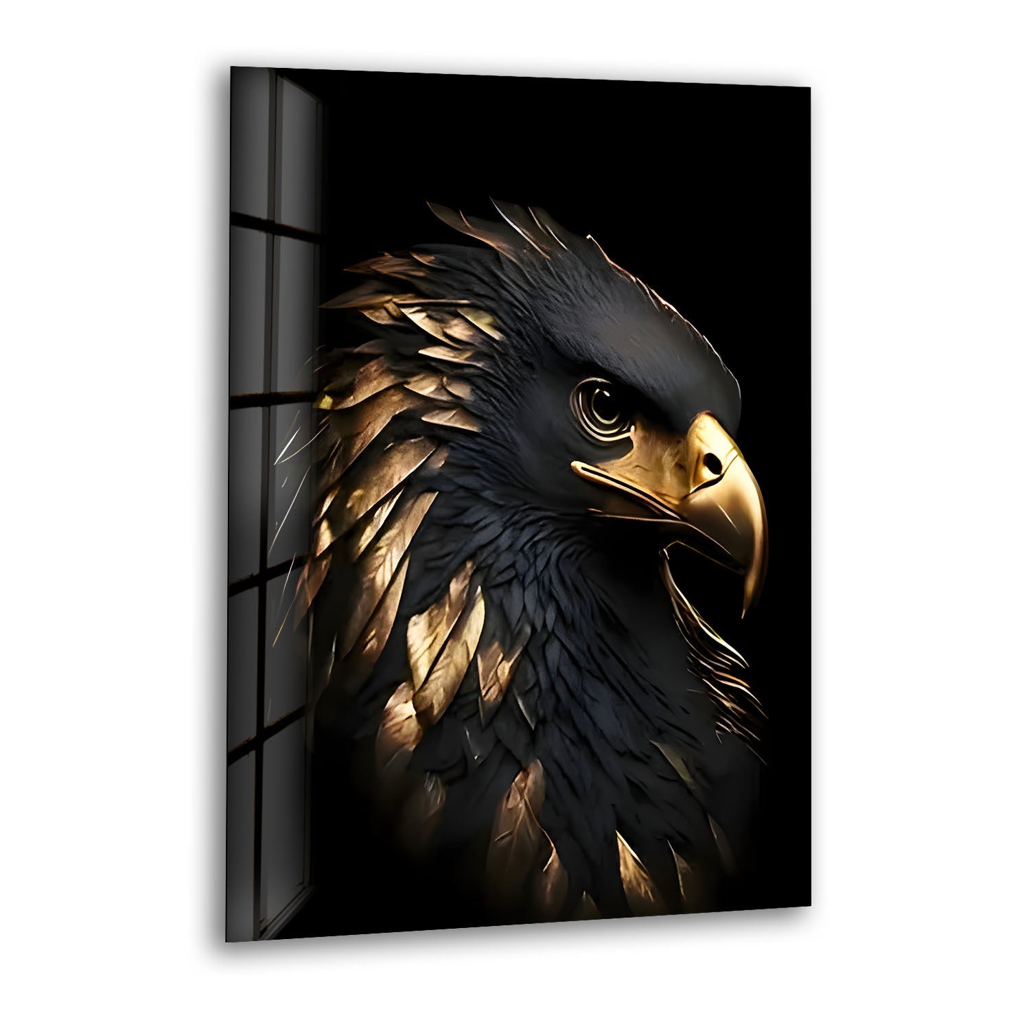 Black Gold Eagle Glass Wall Art - Handmade Modern Home Decor for Living Room, Bedroom & Office - Elegant Glass Artwork for Gifts & Interior Design