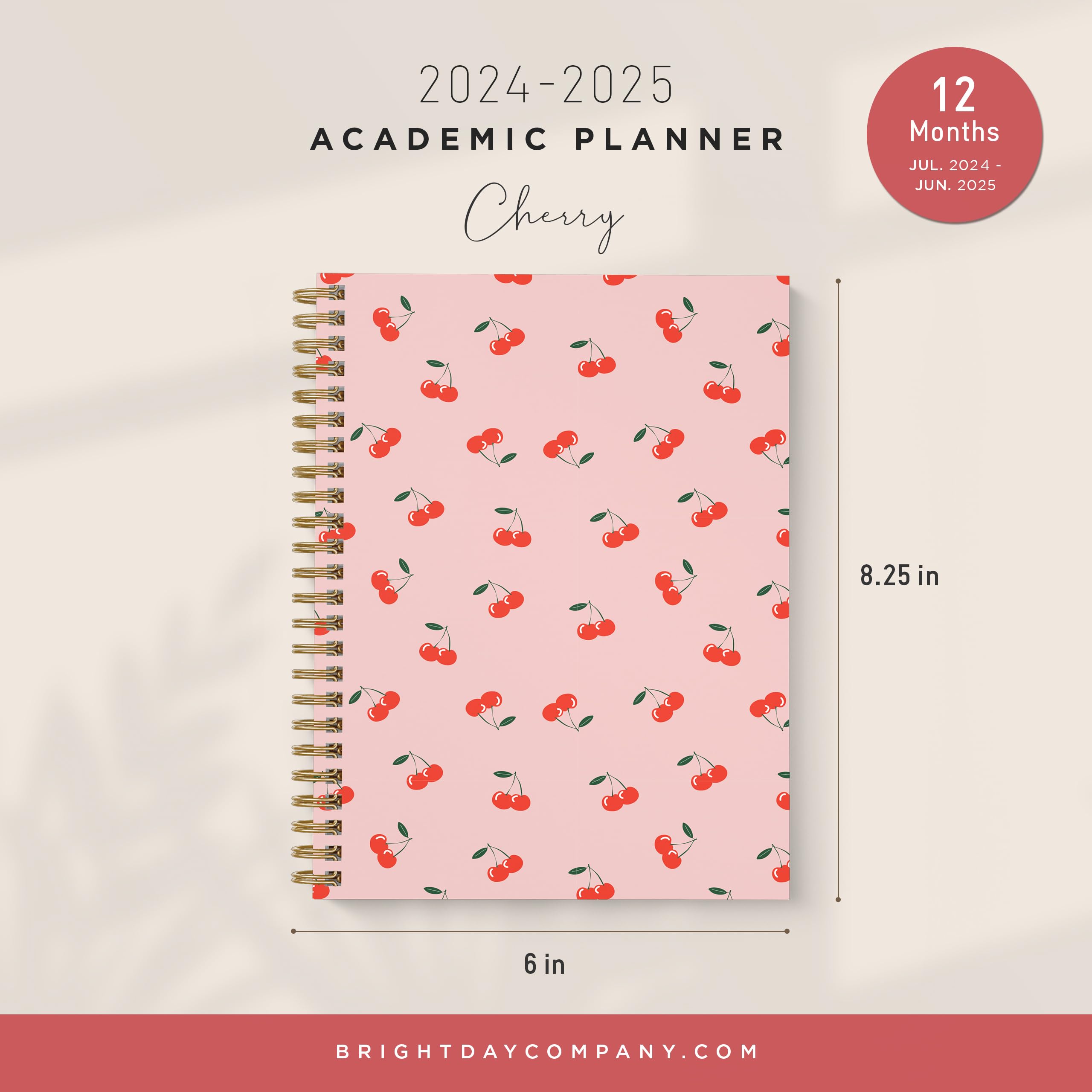 Bright Day 2024-2025 Cherry Small Academic Planner - 8.75