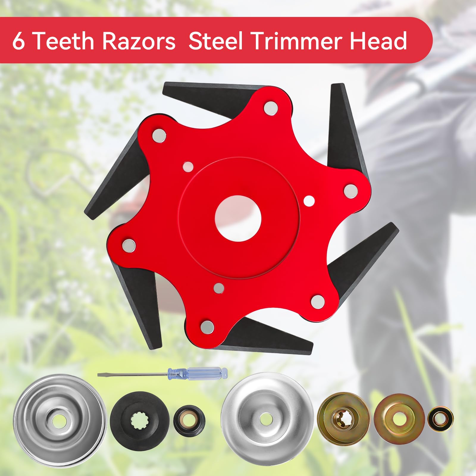 Bularie Universal Weed Eater Blade Cutting Head - 6 Steel Razor Blades Compatible with Stihl, Husqvarna, Kobalt, Worx String Trimmers & Brush Cutters - Durable Replacement for Grass Trimming, Lawn Mowing & Yard Maintenance
