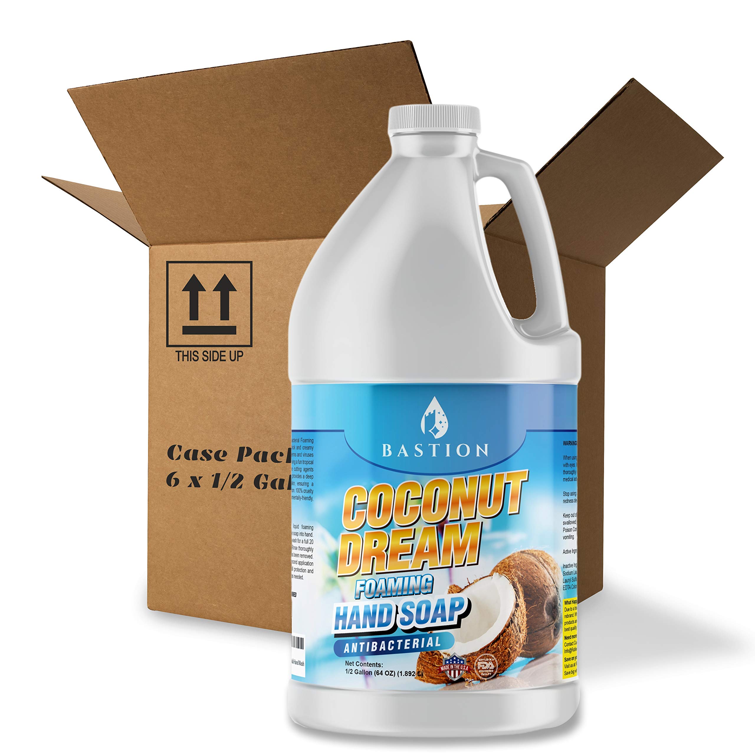 Bastion Antibacterial Foaming Hand Soap Refill - 6 Pack Coconut Scented Hand Wash (384oz/1/2 Gallon Each) | Non-Toxic, Made in USA | For Kitchen, Bathroom & Office Use (Foaming Dispenser Required)
