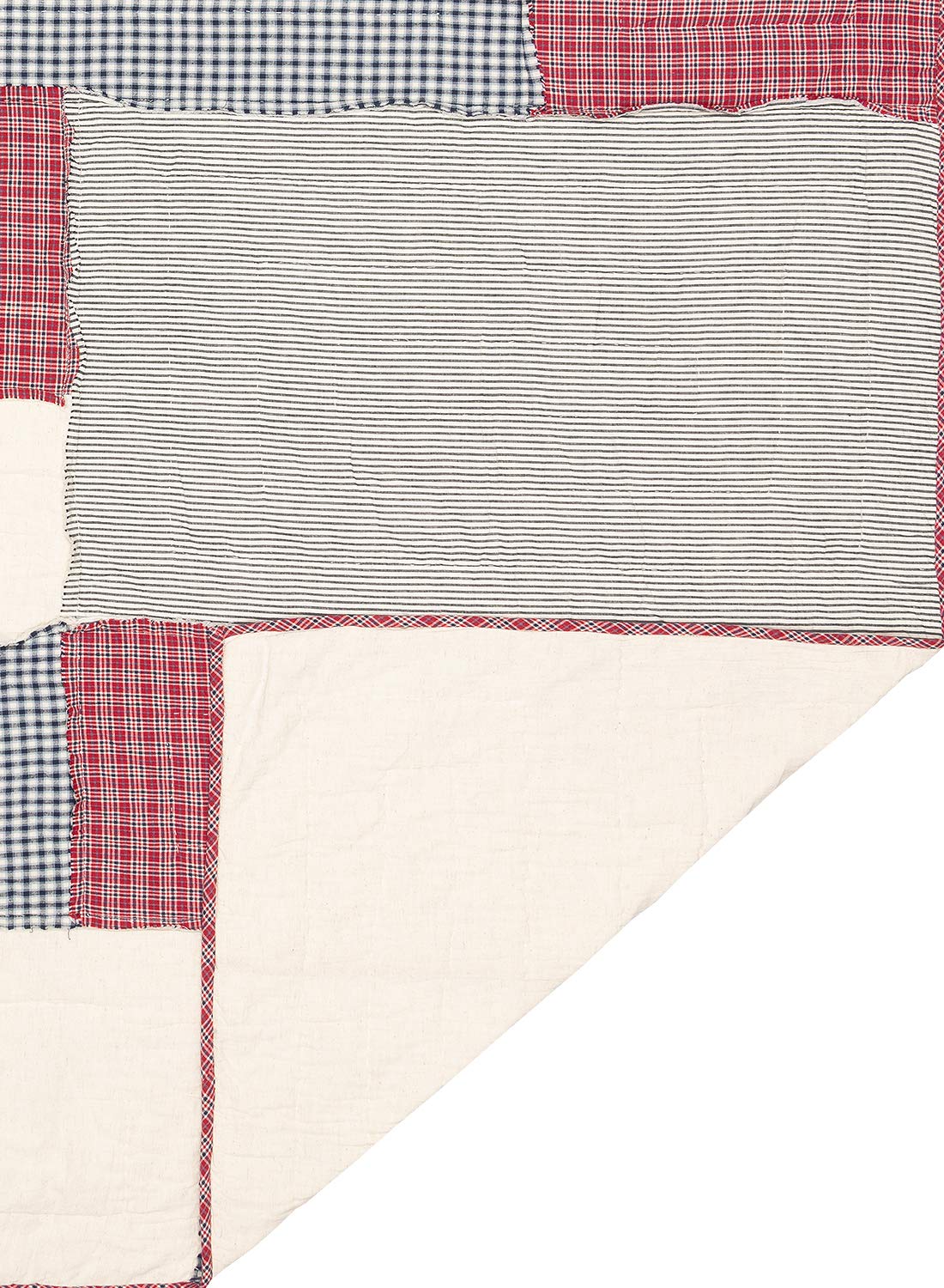 VHC Brands Hatteras Patch Patchwork Flax Cotton Linen Blend Bedding Set - Pre-Washed California King Quilt 130x115 Inches, Americana Red - Perfect for Farmhouse, Coastal & Rustic Home Decor