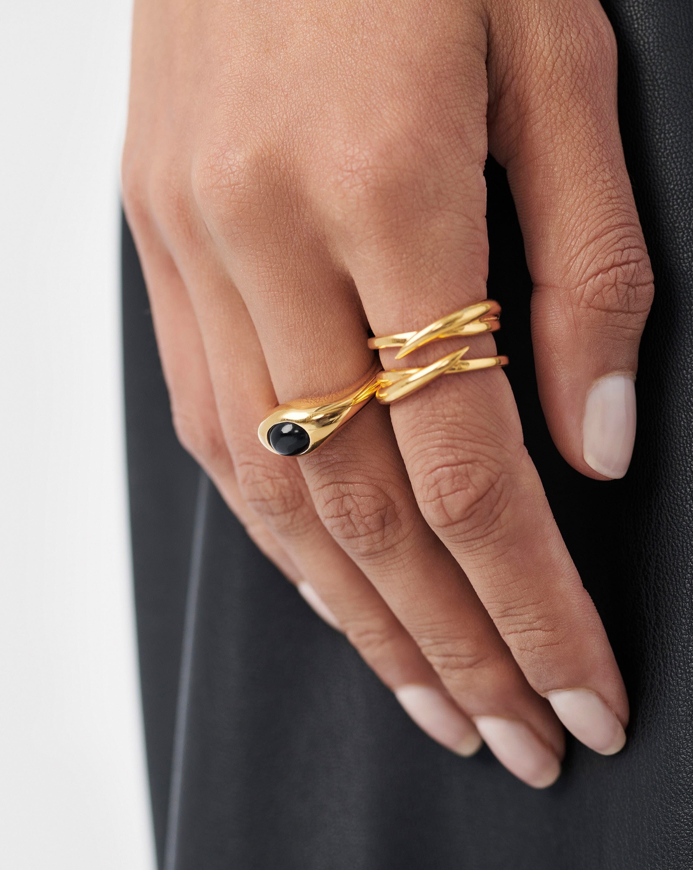 Savi Sculptural Gemstone Stacking Ring - 18k Gold Vermeil & Black Onyx | Elegant Layered Jewelry for Women, Perfect for Everyday Wear, Gift Giving & Special Occasions