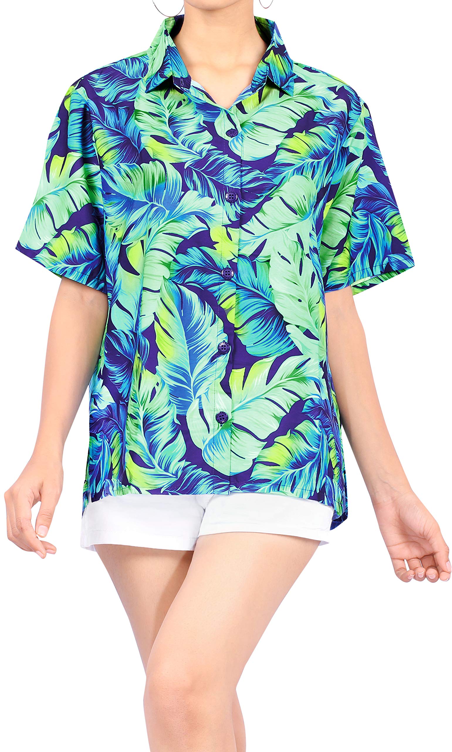 Happy Bay Women's Hawaiian Short Sleeve Beach Blouse - Floral Print Vacation Shirt for Summer, Pool Party & Tropical Getaways